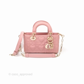 Christian Dior Lady D-Joy Micro Bag Antique Pink Lambskin Heart Quilted