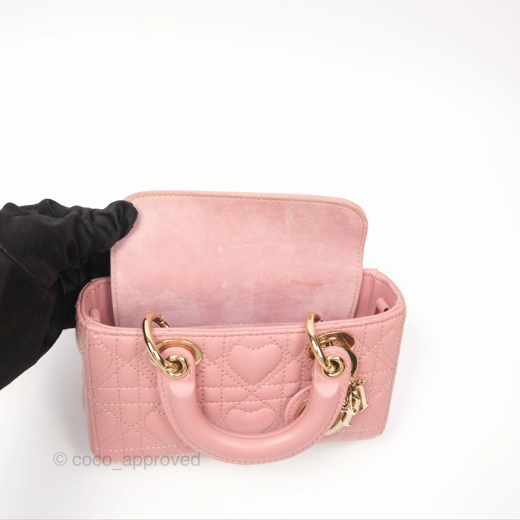 Christian Dior Lady D-Joy Micro Bag Antique Pink Lambskin Heart Quilted