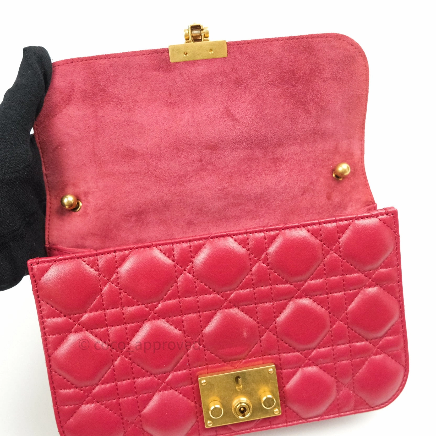 Christian Dior Lambskin Cannage Small Dioraddict Flap Bag Red Gold Hardware