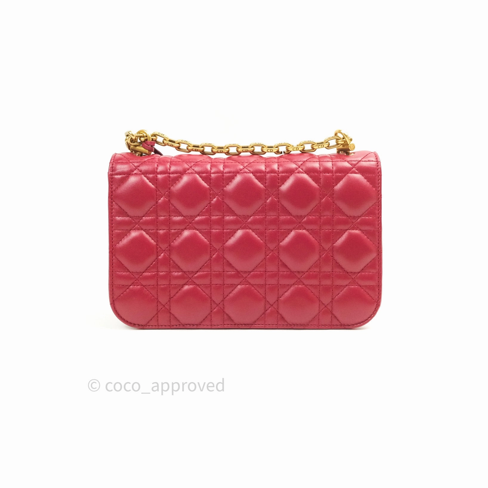 Christian Dior Lambskin Cannage Small Dioraddict Flap Bag Red Gold Hardware