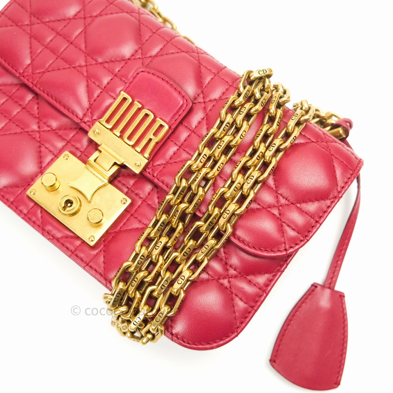 Christian Dior Lambskin Cannage Small Dioraddict Flap Bag Red Gold Hardware