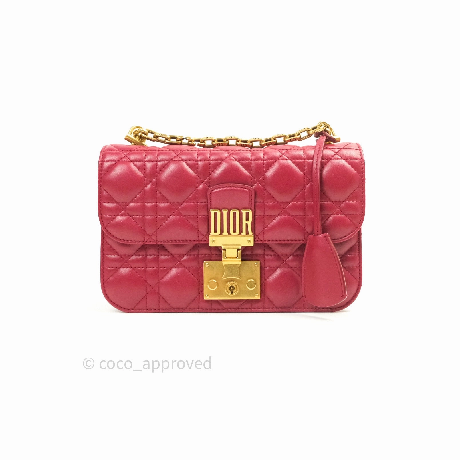 Christian Dior Lambskin Cannage Small Dioraddict Flap Bag Red Gold Hardware
