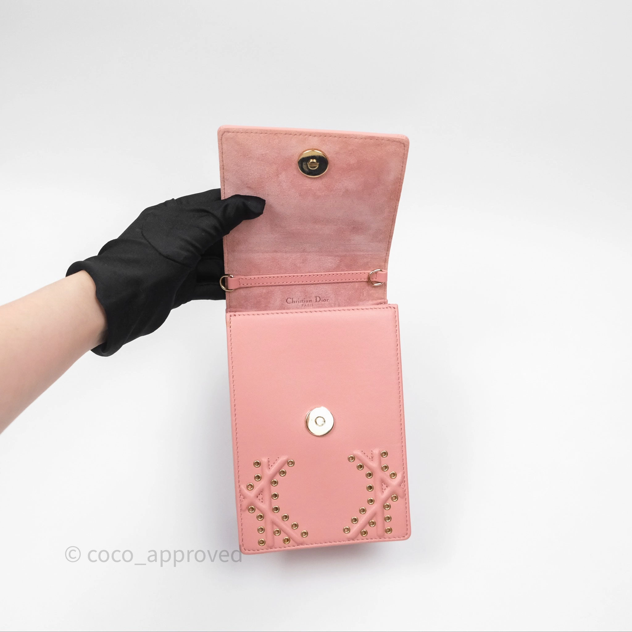 Christian Dior Lambskin Studded Vertical Diorama Dust Candy