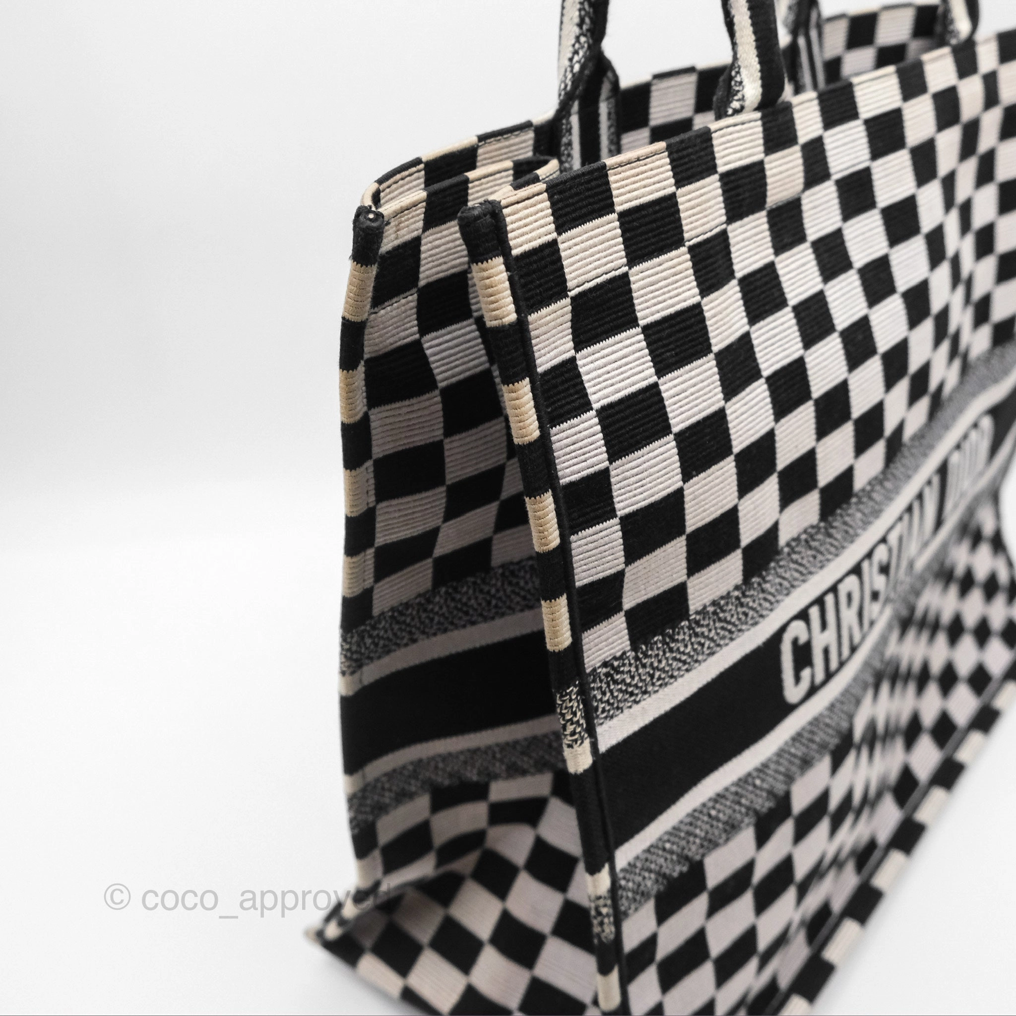 Christian Dior Large Book Tote Checkered Black/ White Canvas