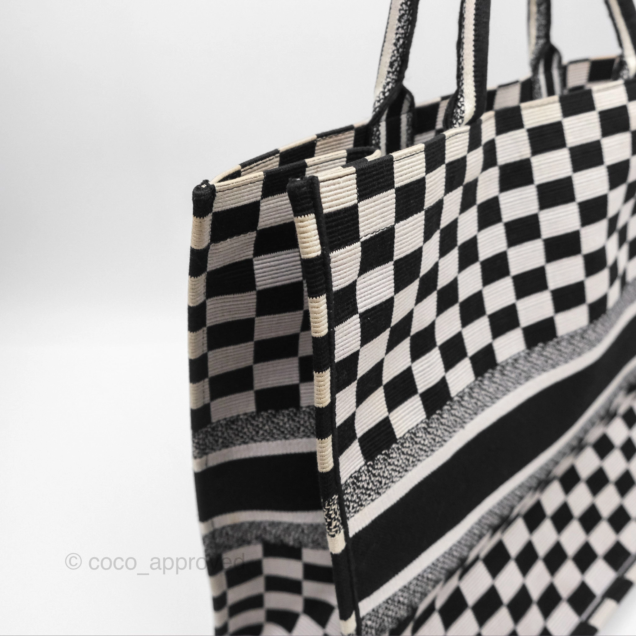 Christian Dior Large Book Tote Checkered Black/ White Canvas