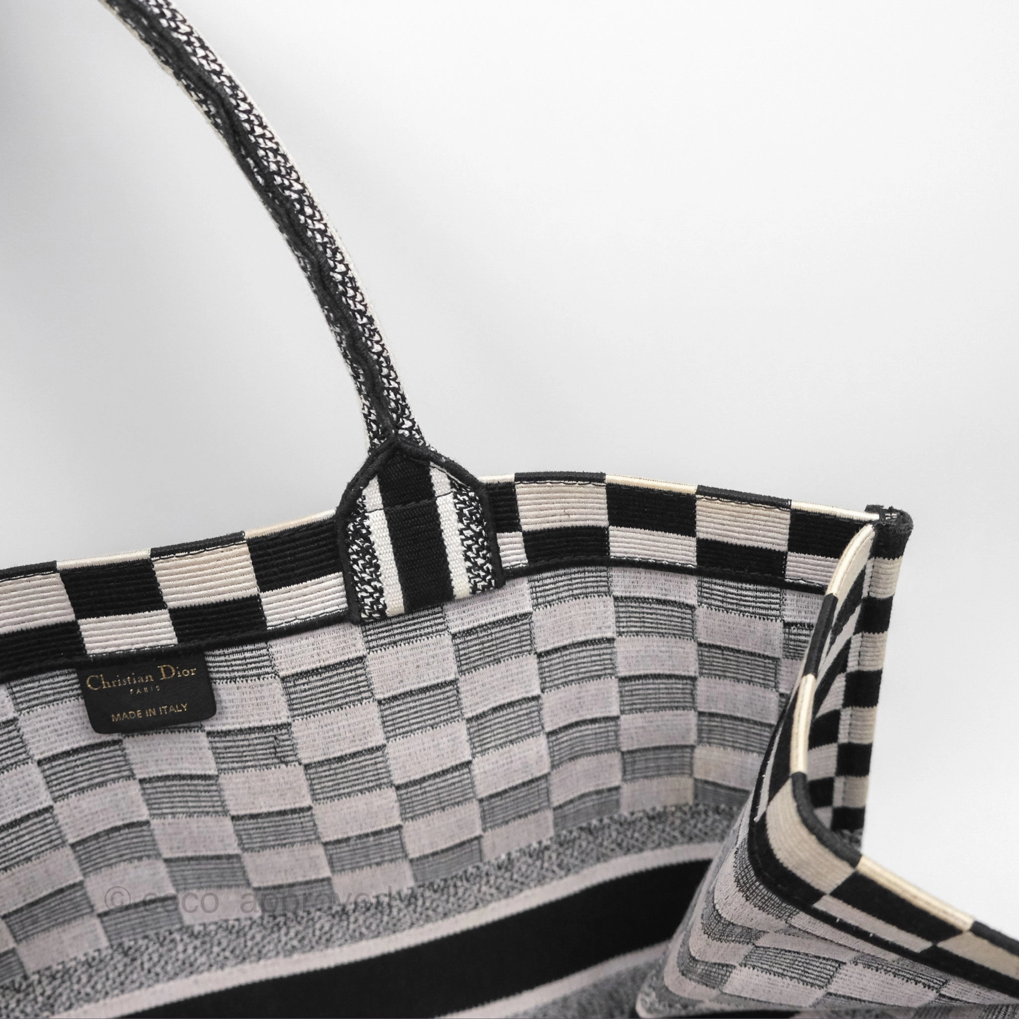 Christian Dior Large Book Tote Checkered Black/ White Canvas