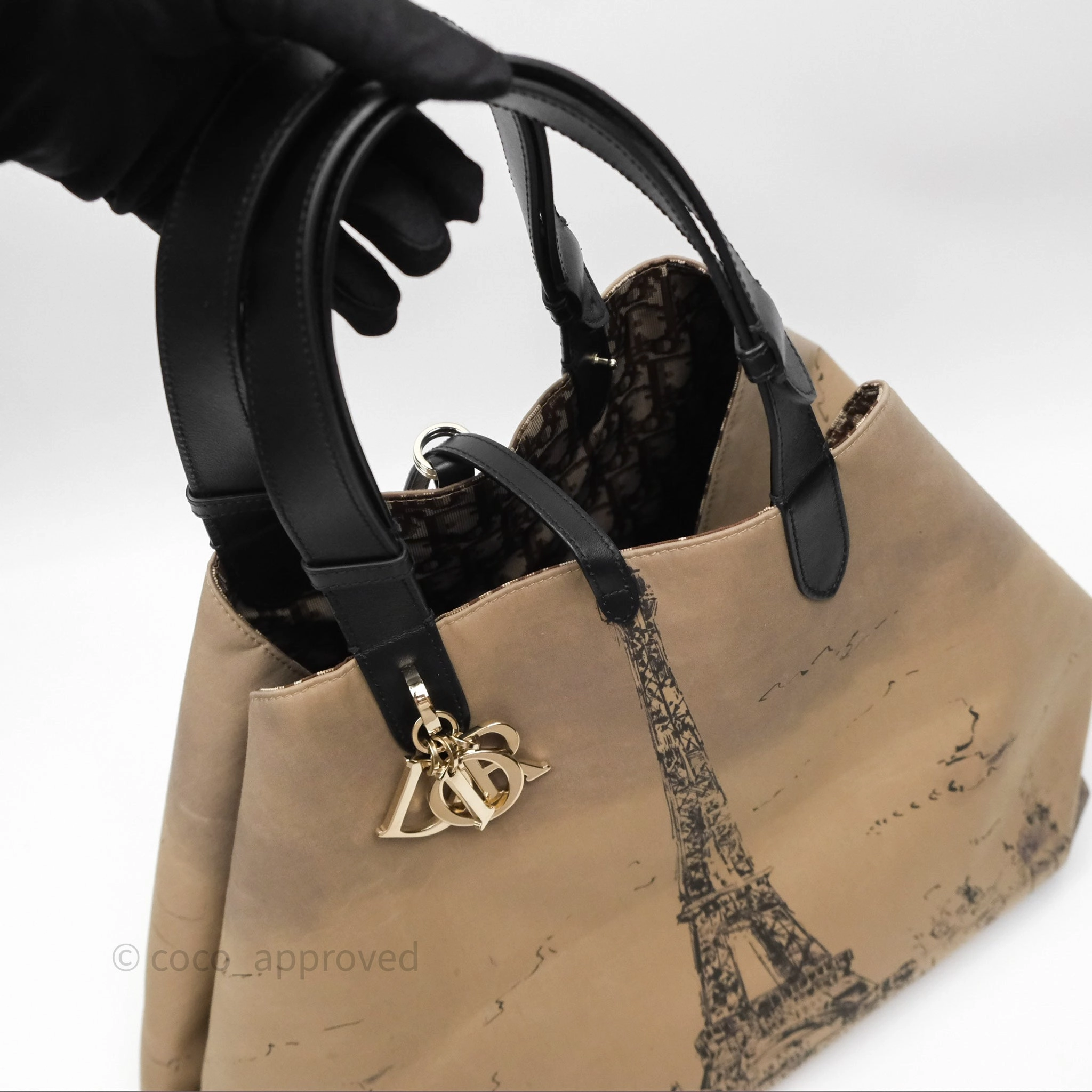 Christian Dior Large Toujours Bag Beige And Black Water-Repellent Fabric With Paris Print