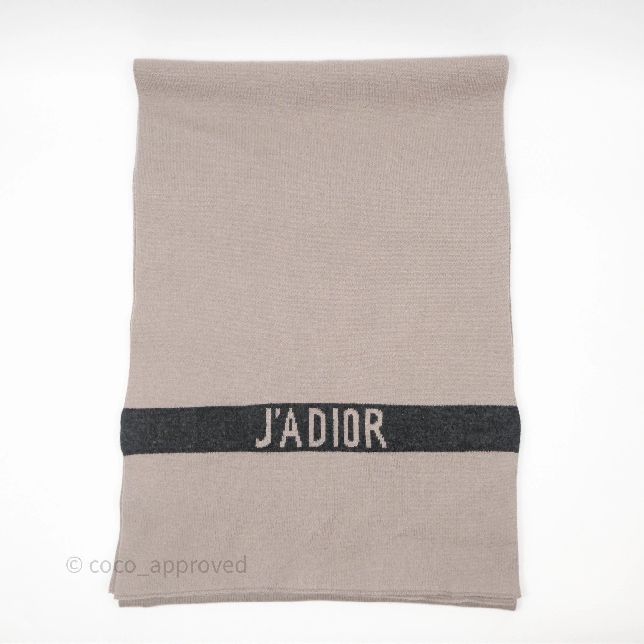 Christian Dior Logo Stripe Cashmere Scarf Taupe/ Black