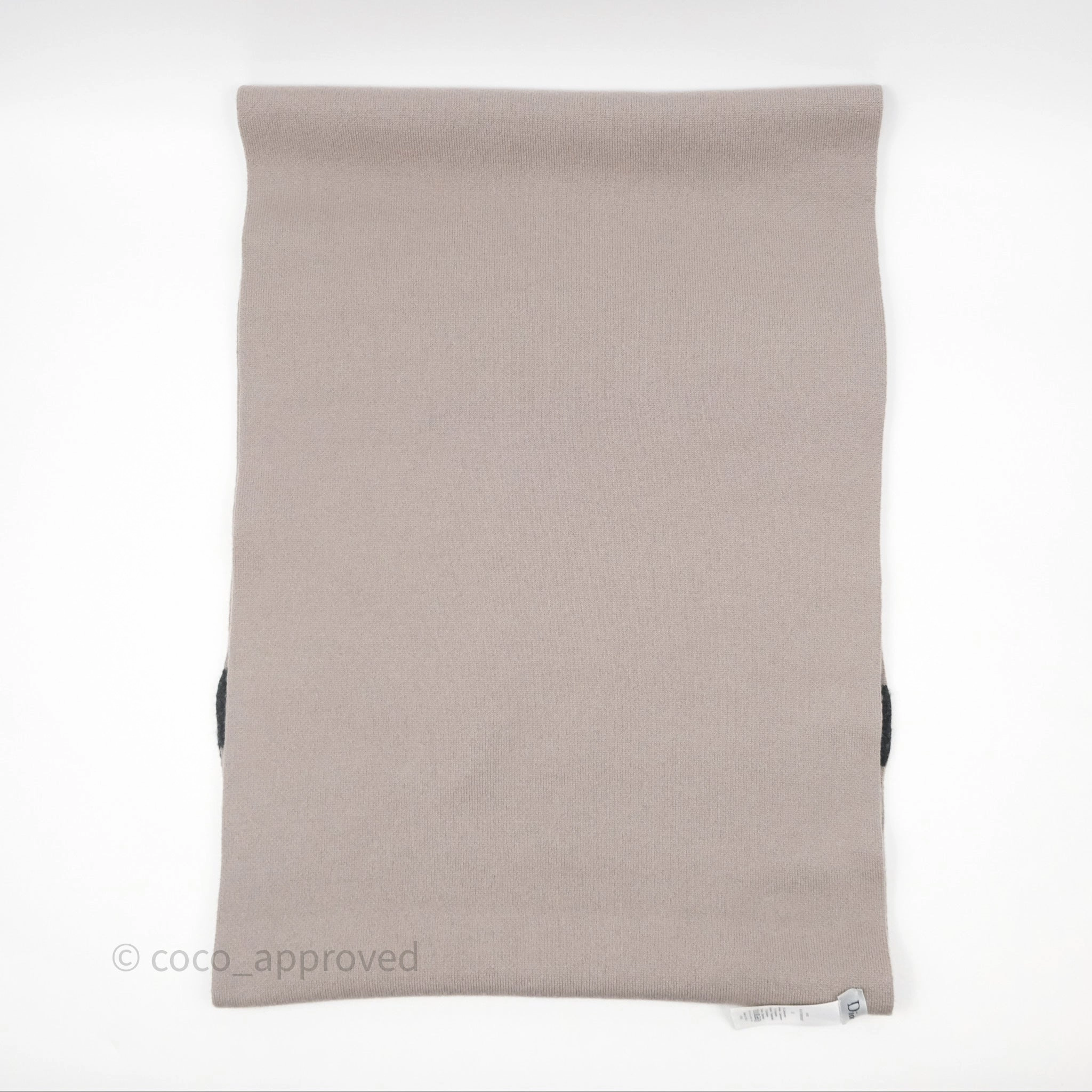 Christian Dior Logo Stripe Cashmere Scarf Taupe/ Black