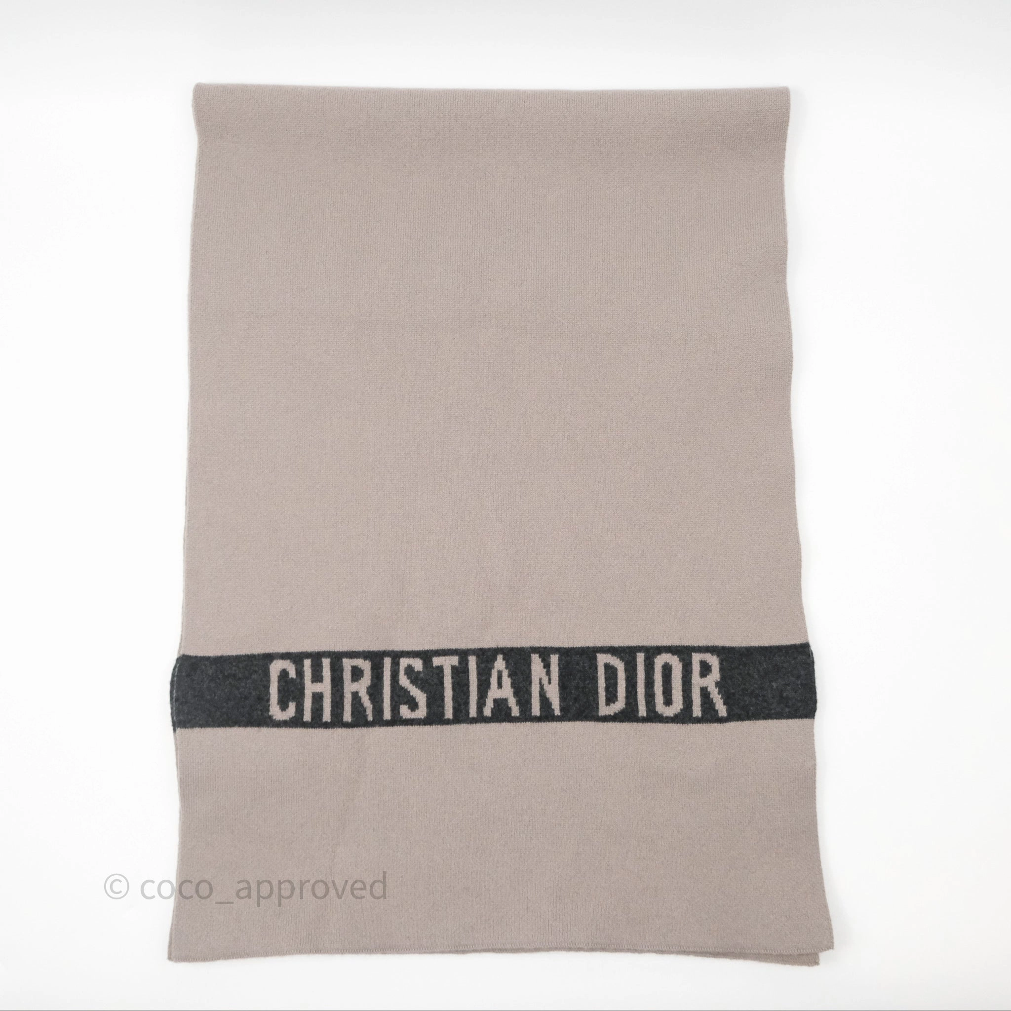 Christian Dior Logo Stripe Cashmere Scarf Taupe/ Black