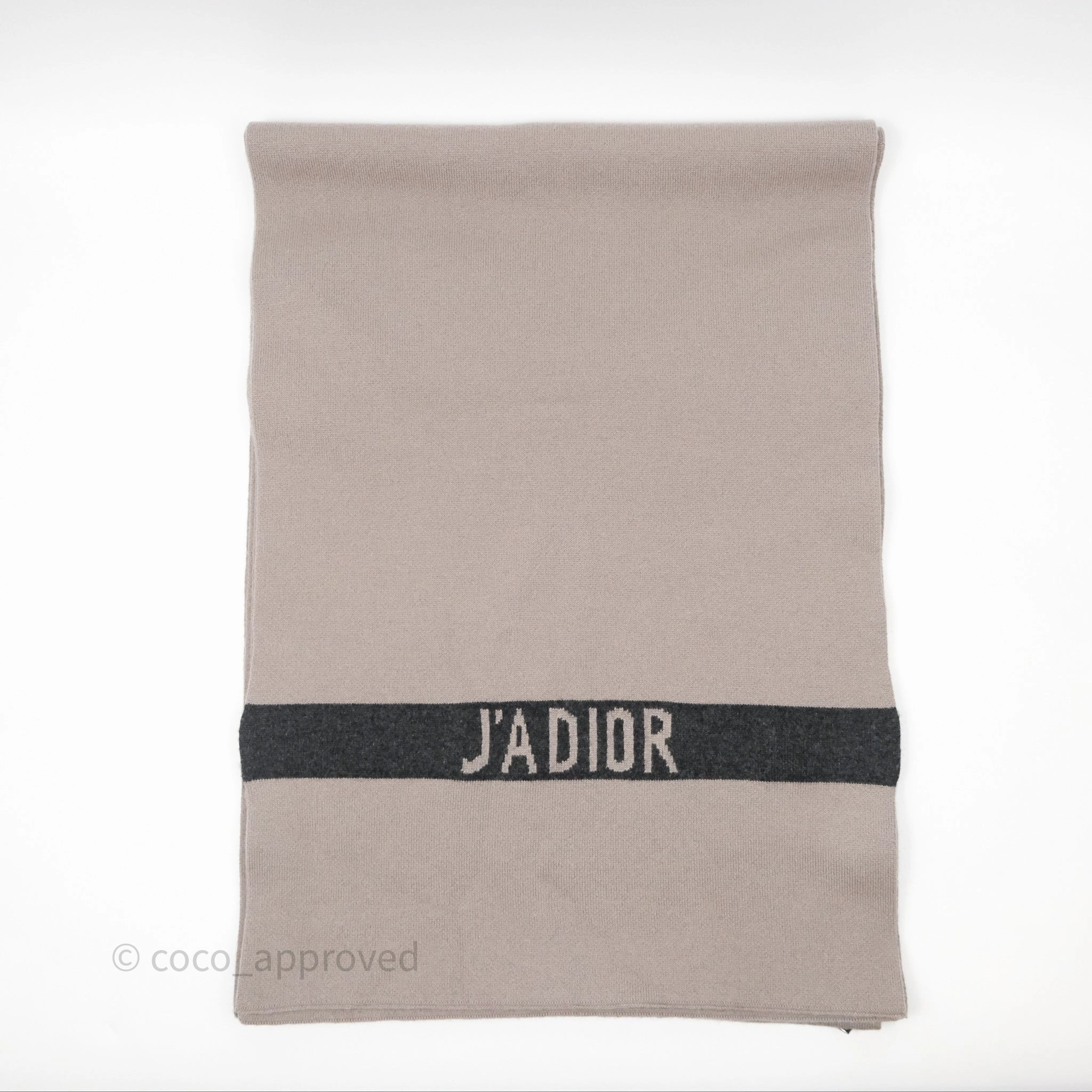 Christian Dior Logo Stripe Cashmere Scarf Taupe/ Black