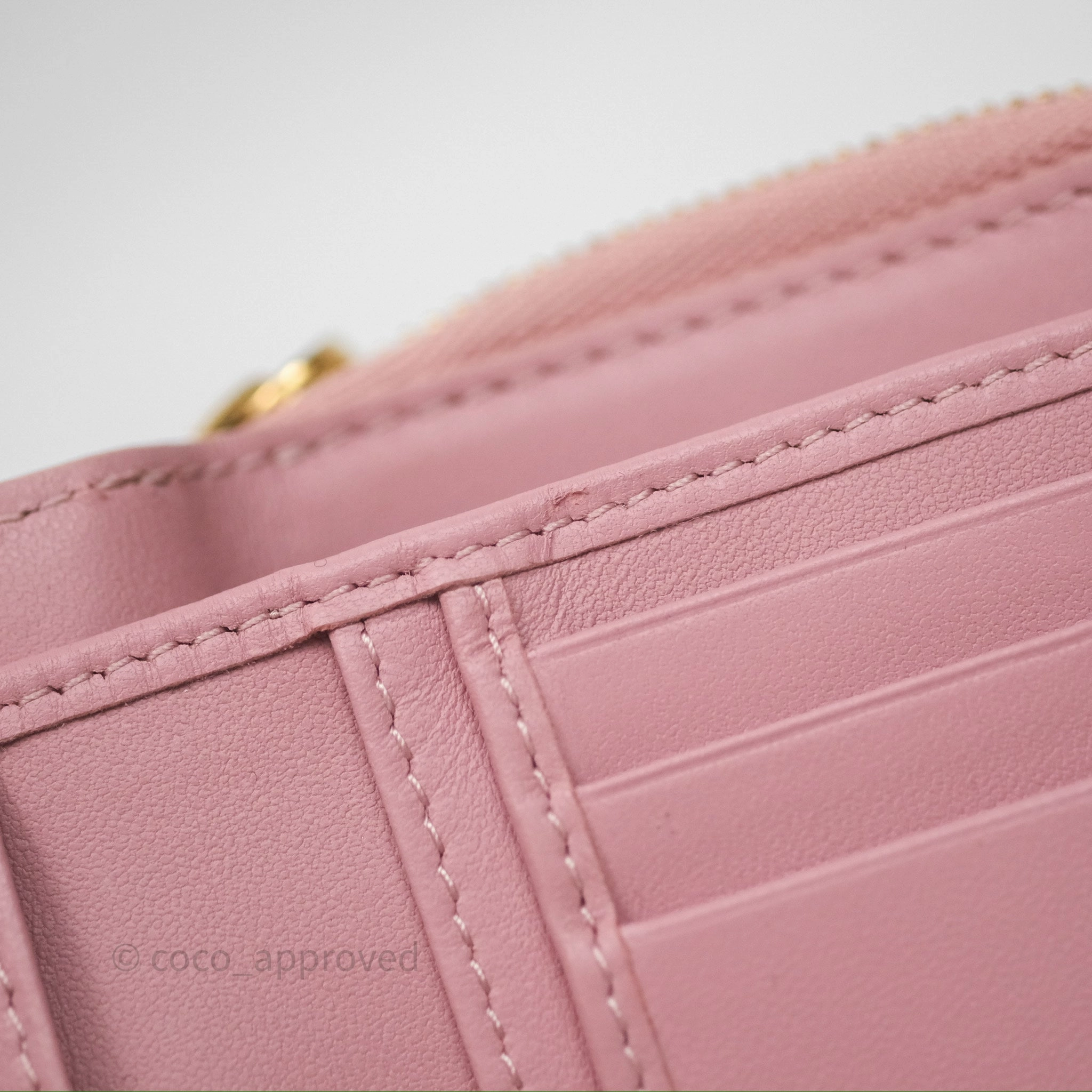 Christian Dior Medium Caro Scarlet Zipped Wallet Pink Cannage Calfskin