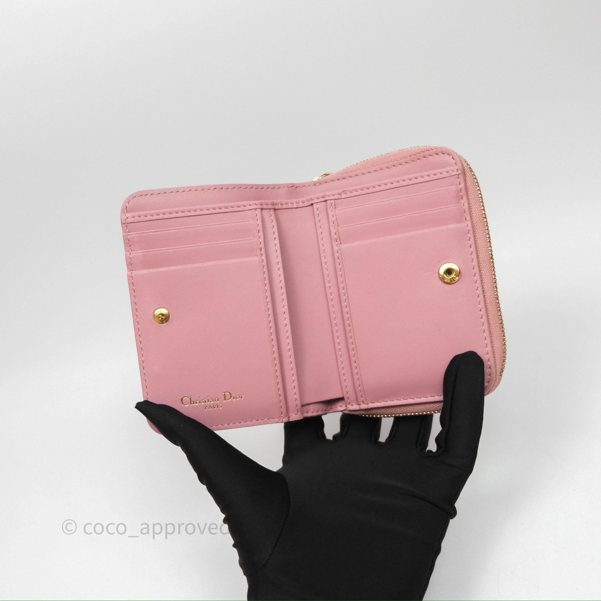 Christian Dior Medium Caro Scarlet Zipped Wallet Pink Cannage Calfskin