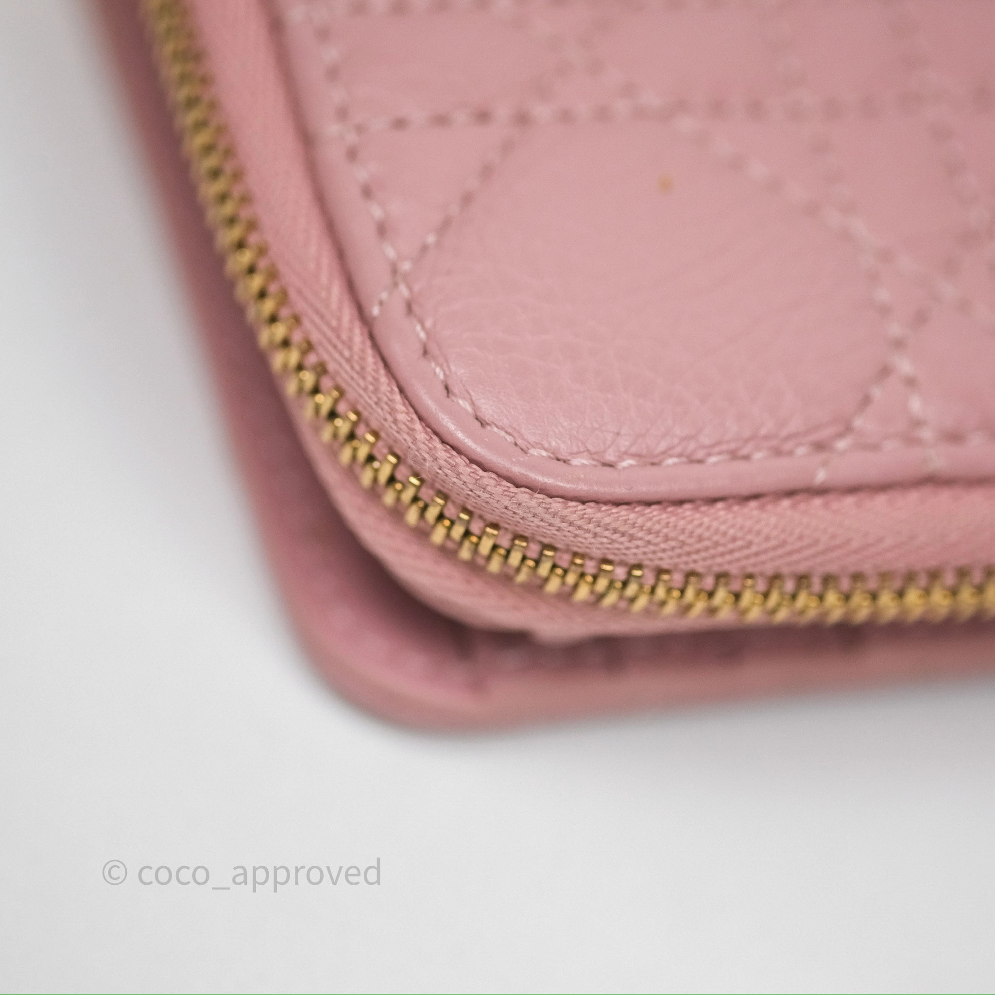 Christian Dior Medium Caro Scarlet Zipped Wallet Pink Cannage Calfskin