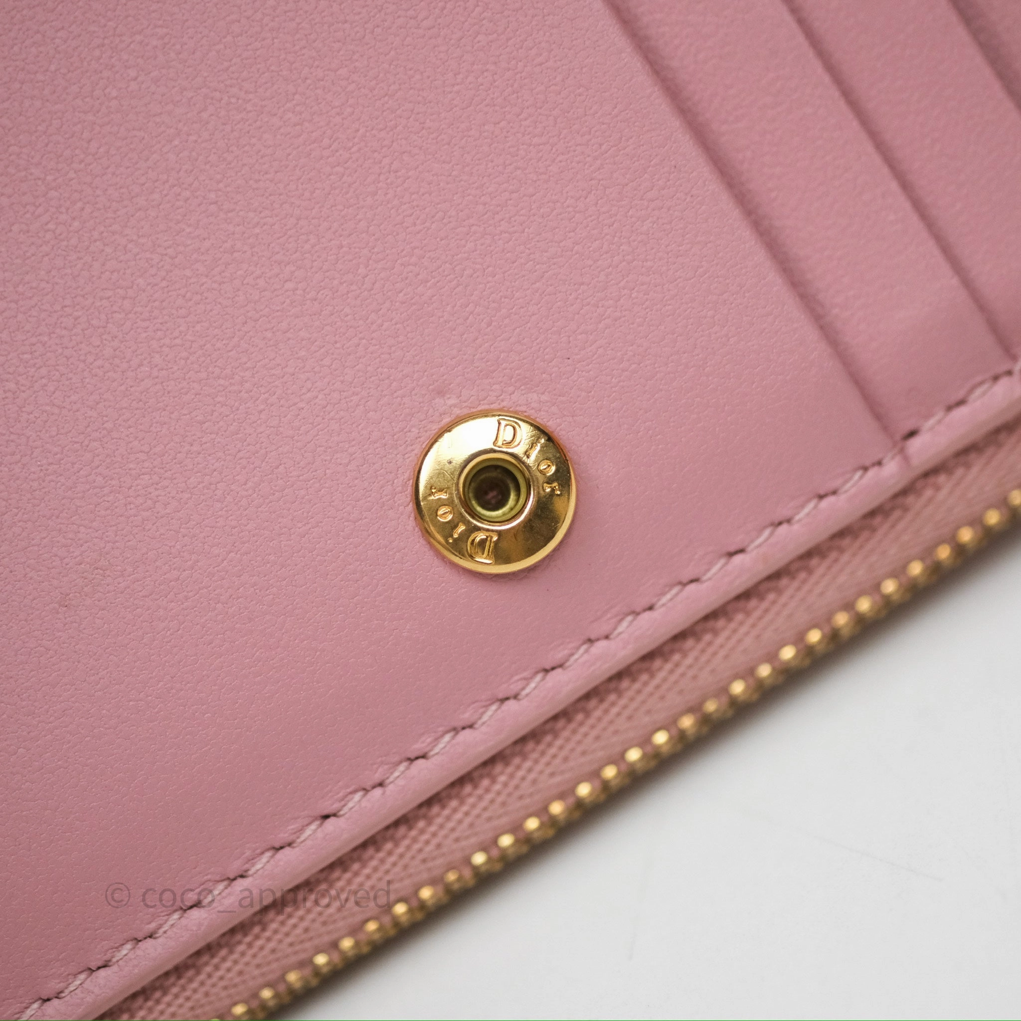 Christian Dior Medium Caro Scarlet Zipped Wallet Pink Cannage Calfskin