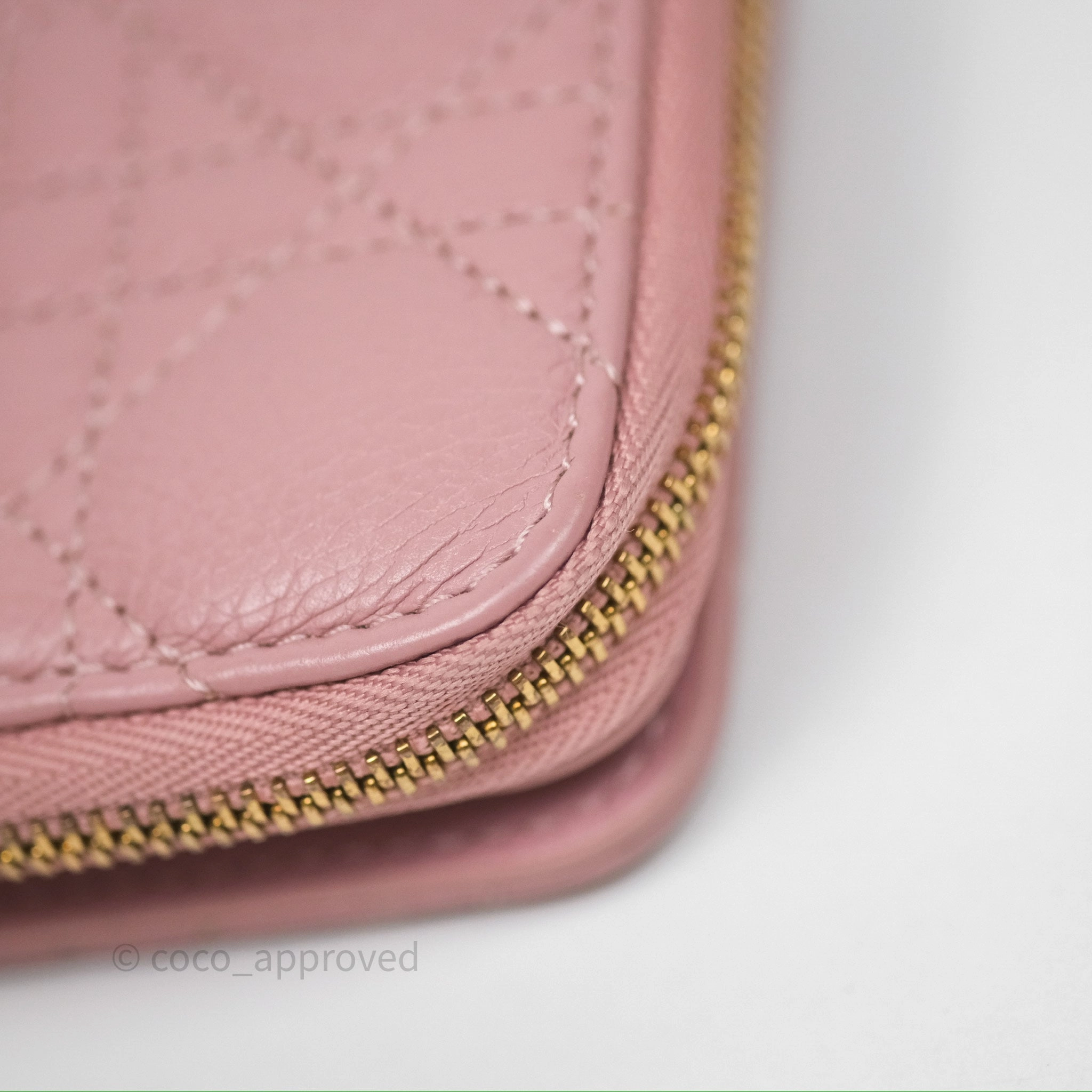 Christian Dior Medium Caro Scarlet Zipped Wallet Pink Cannage Calfskin