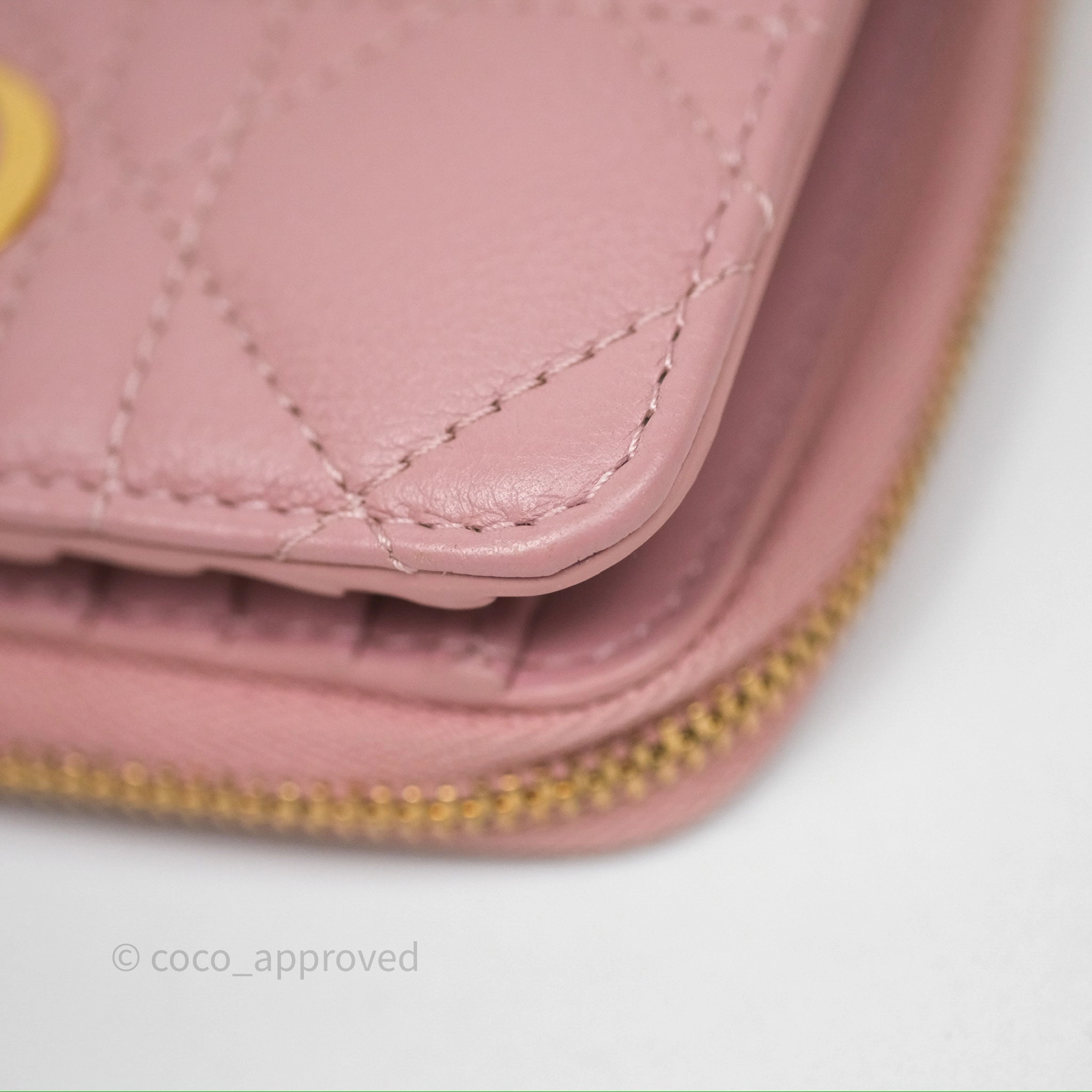 Christian Dior Medium Caro Scarlet Zipped Wallet Pink Cannage Calfskin