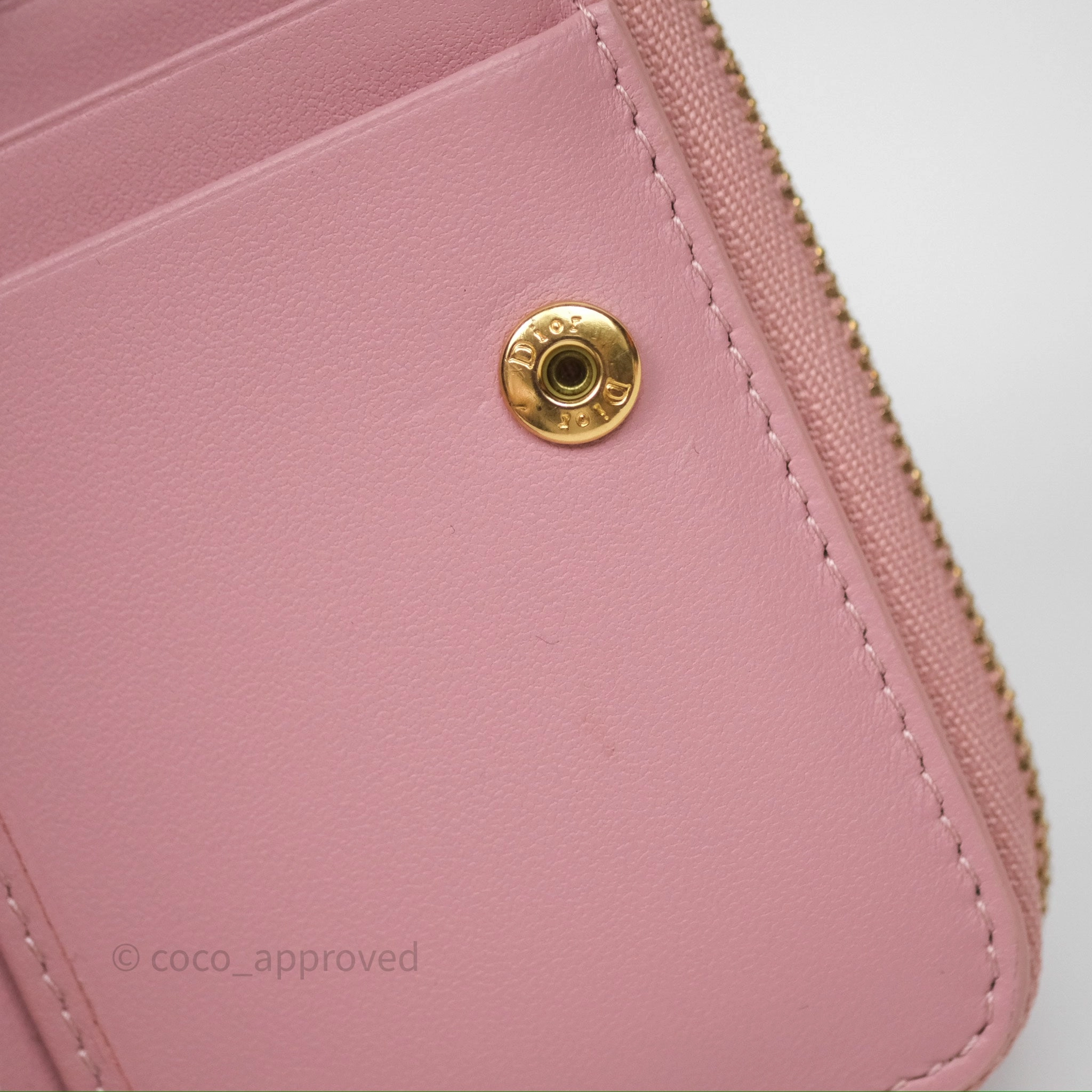 Christian Dior Medium Caro Scarlet Zipped Wallet Pink Cannage Calfskin