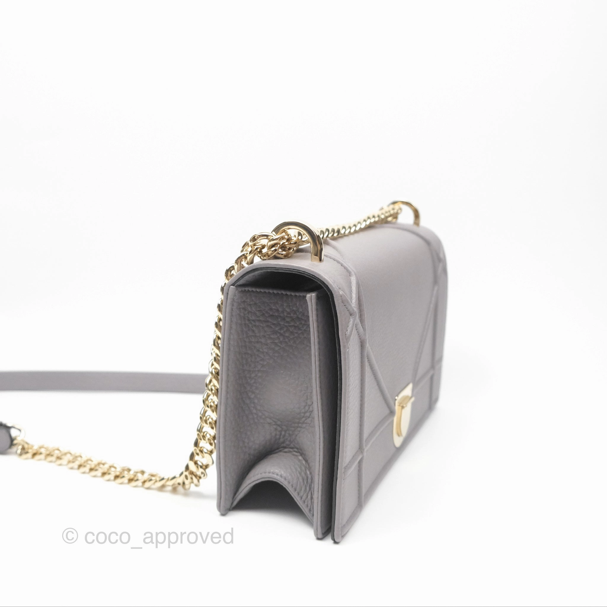 Christian Dior Medium Diorama Calfskin Flap Bag Grey Gold Hardware
