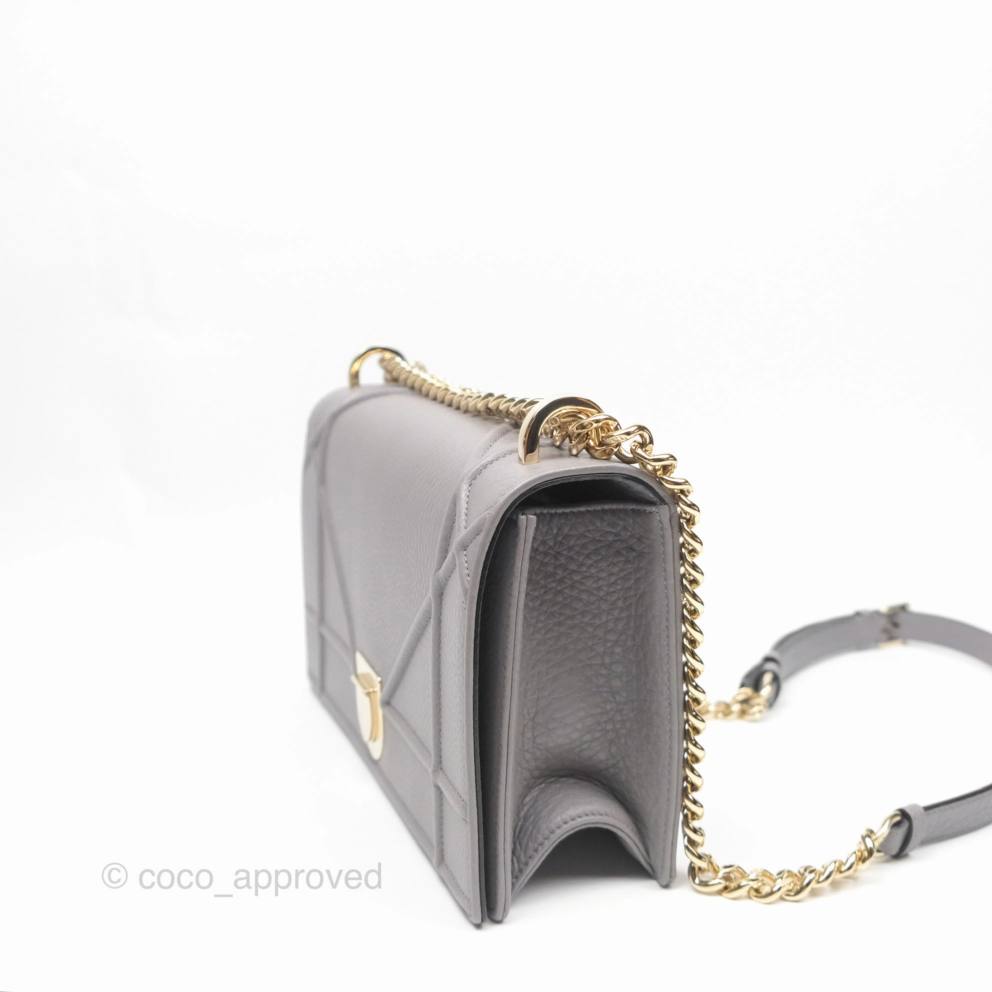 Christian Dior Medium Diorama Calfskin Flap Bag Grey Gold Hardware