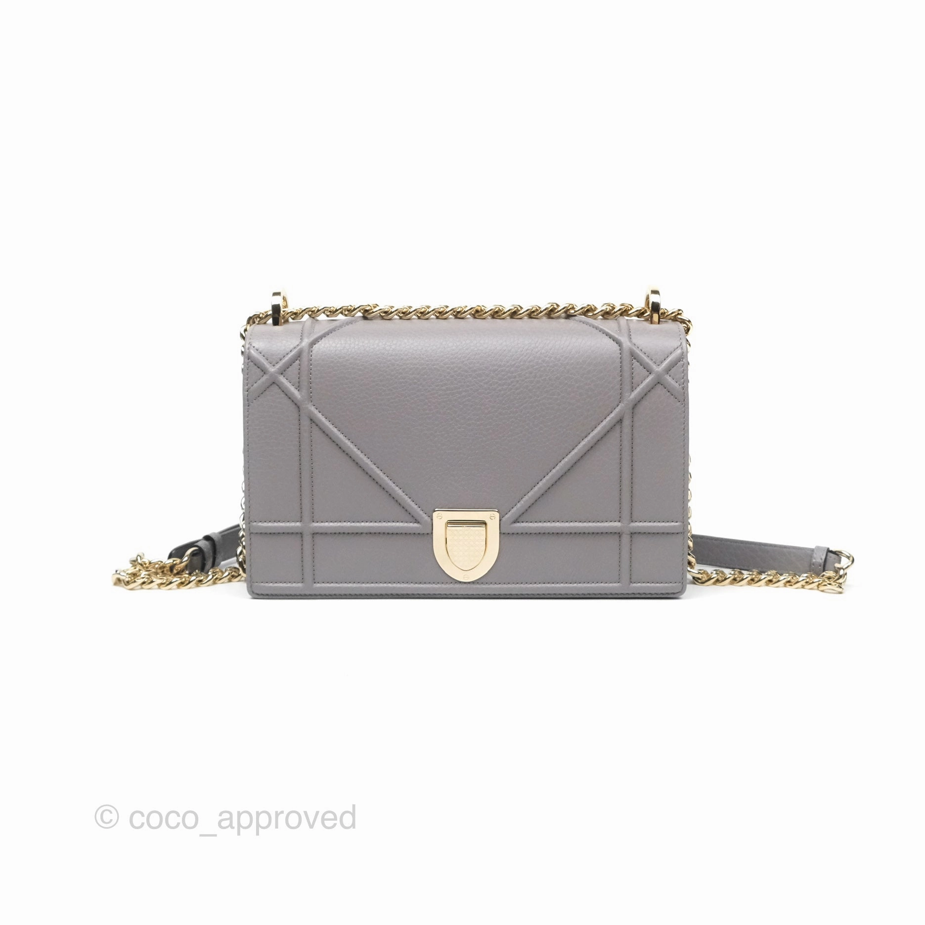 Christian Dior Medium Diorama Calfskin Flap Bag Grey Gold Hardware