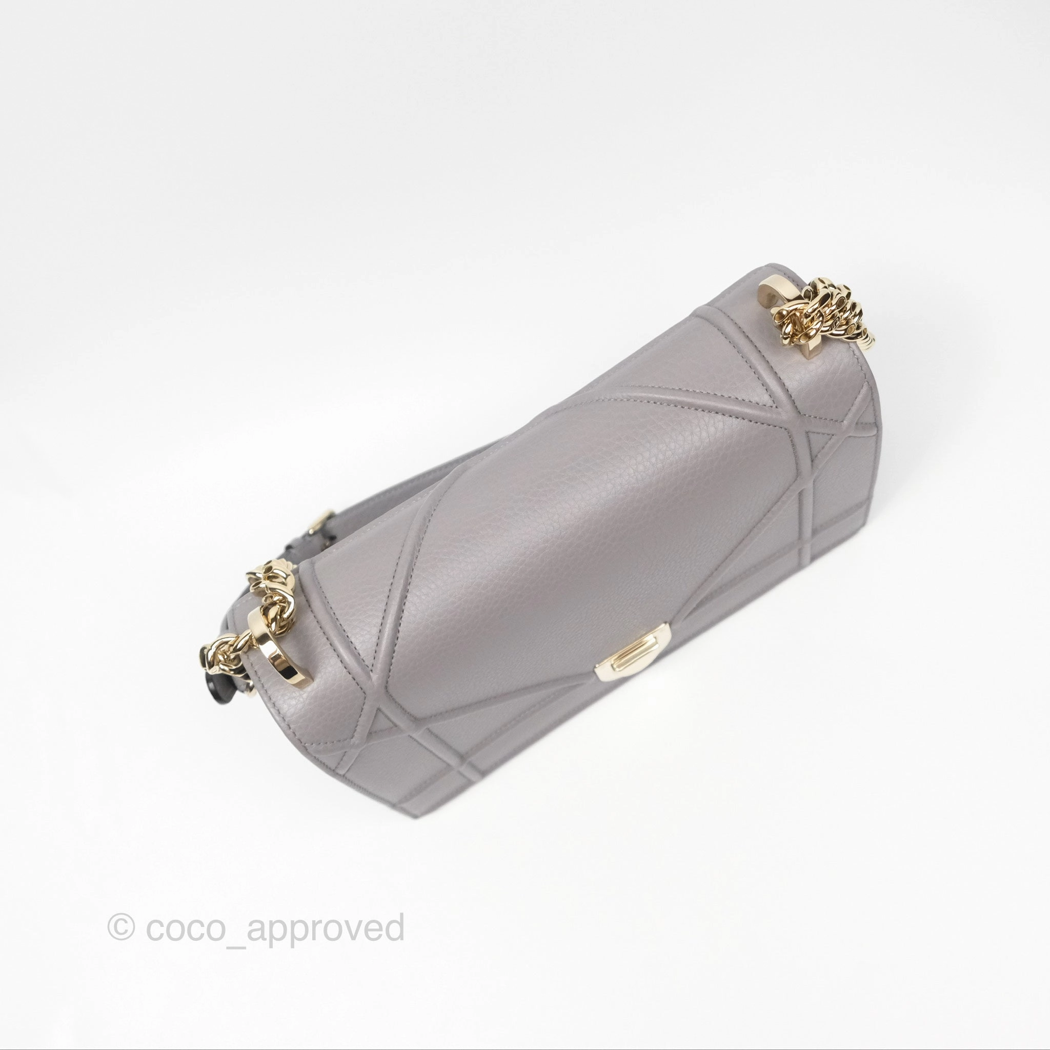 Christian Dior Medium Diorama Calfskin Flap Bag Grey Gold Hardware