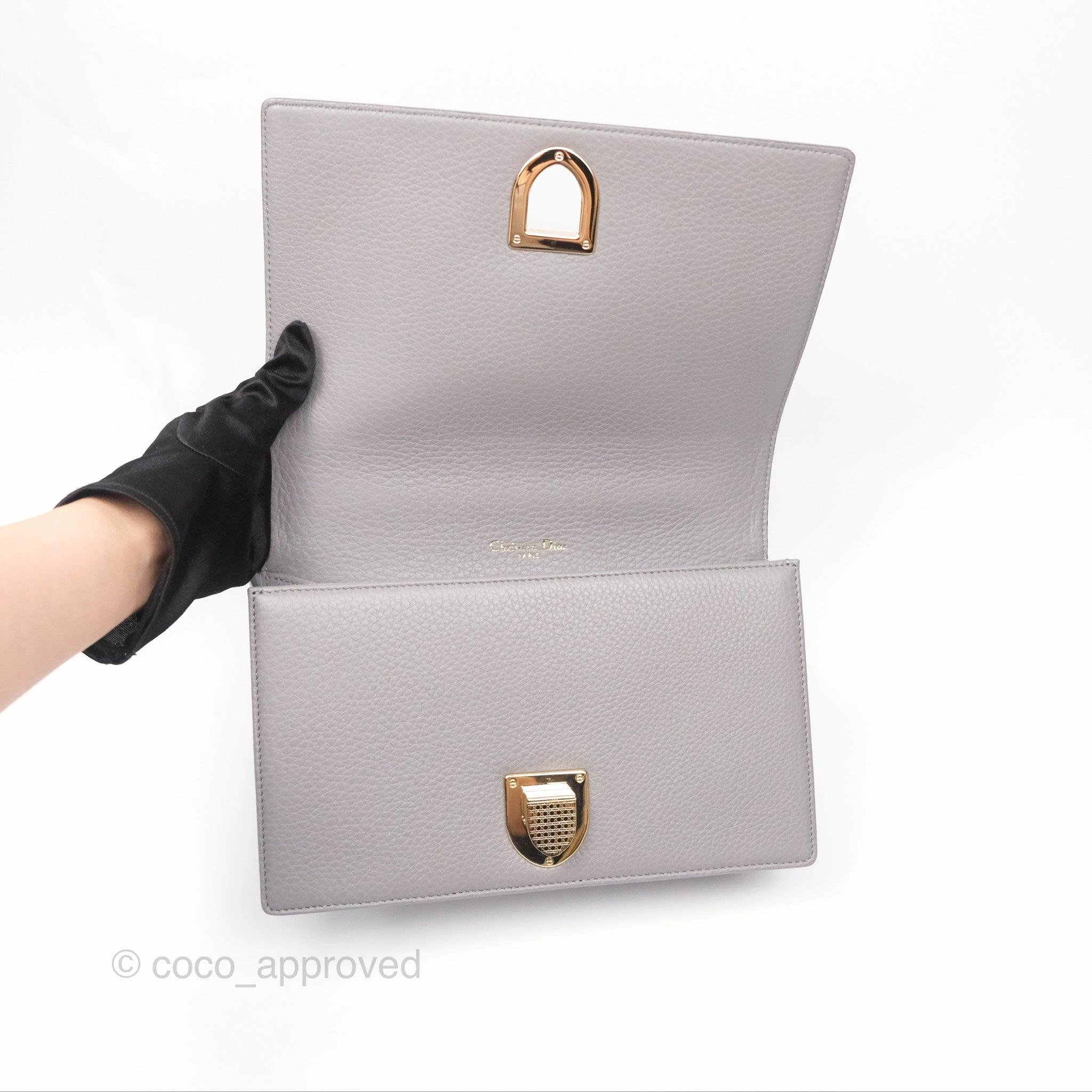 Christian Dior Medium Diorama Calfskin Flap Bag Grey Gold Hardware