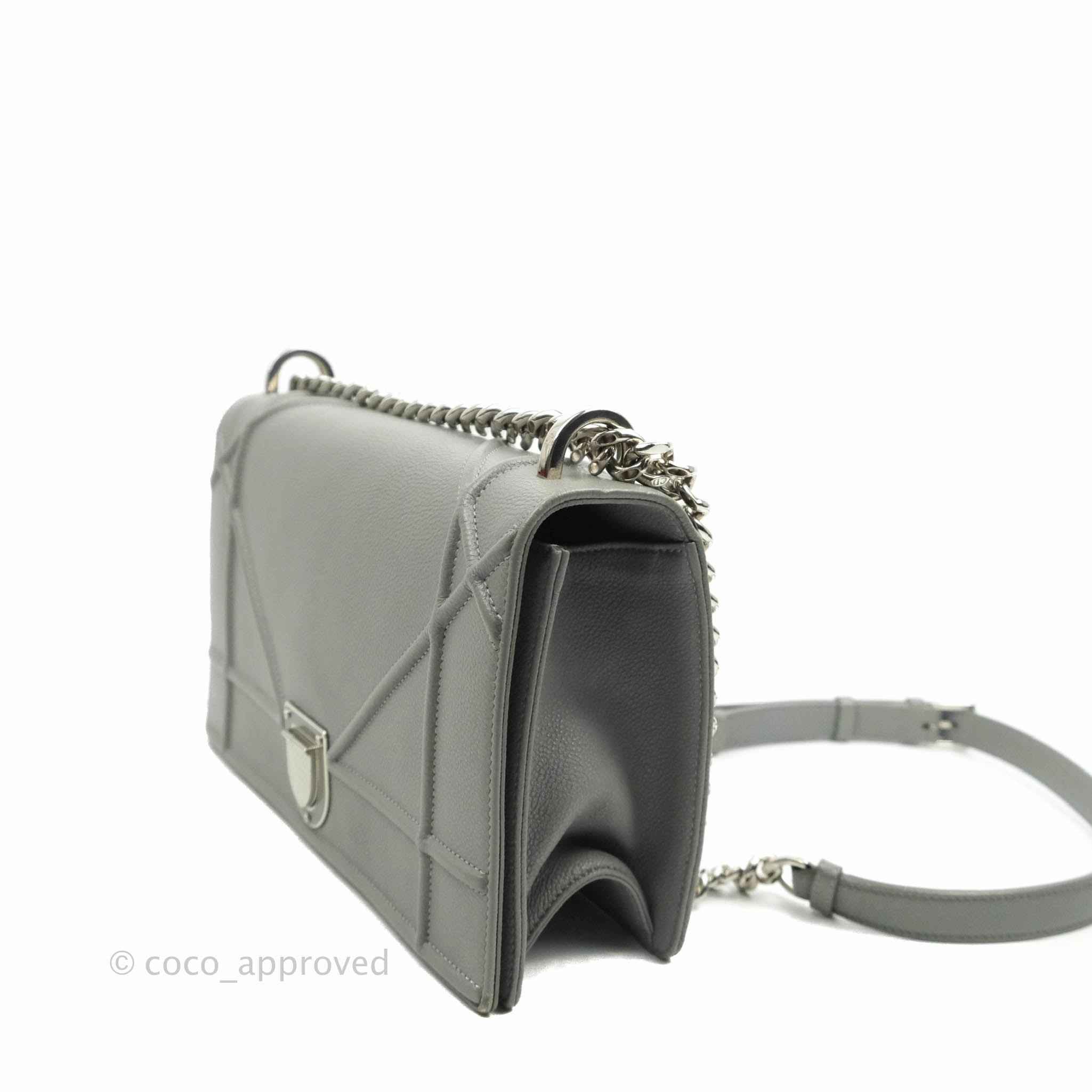 Christian Dior Medium Diorama Calfskin Flap Bag Grey Silver Hardware