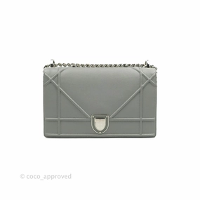 Christian Dior Medium Diorama Calfskin Flap Bag Grey Silver Hardware
