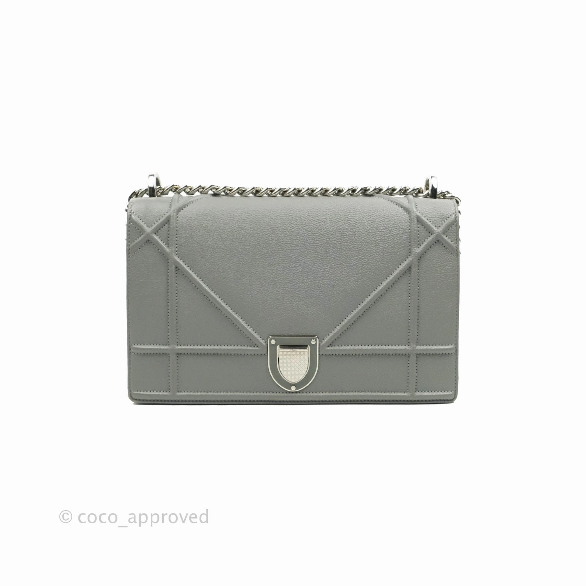 Christian Dior Medium Diorama Calfskin Flap Bag Grey Silver Hardware