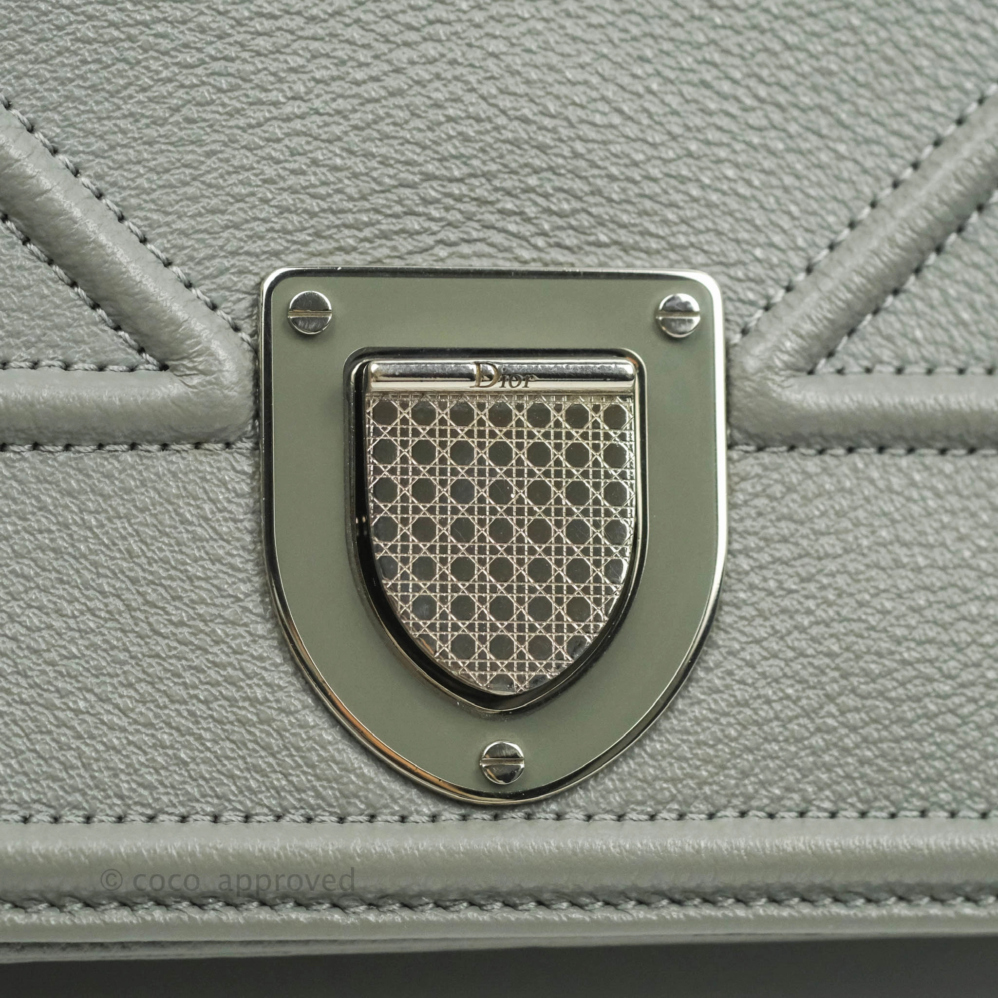 Christian Dior Medium Diorama Calfskin Flap Bag Grey Silver Hardware