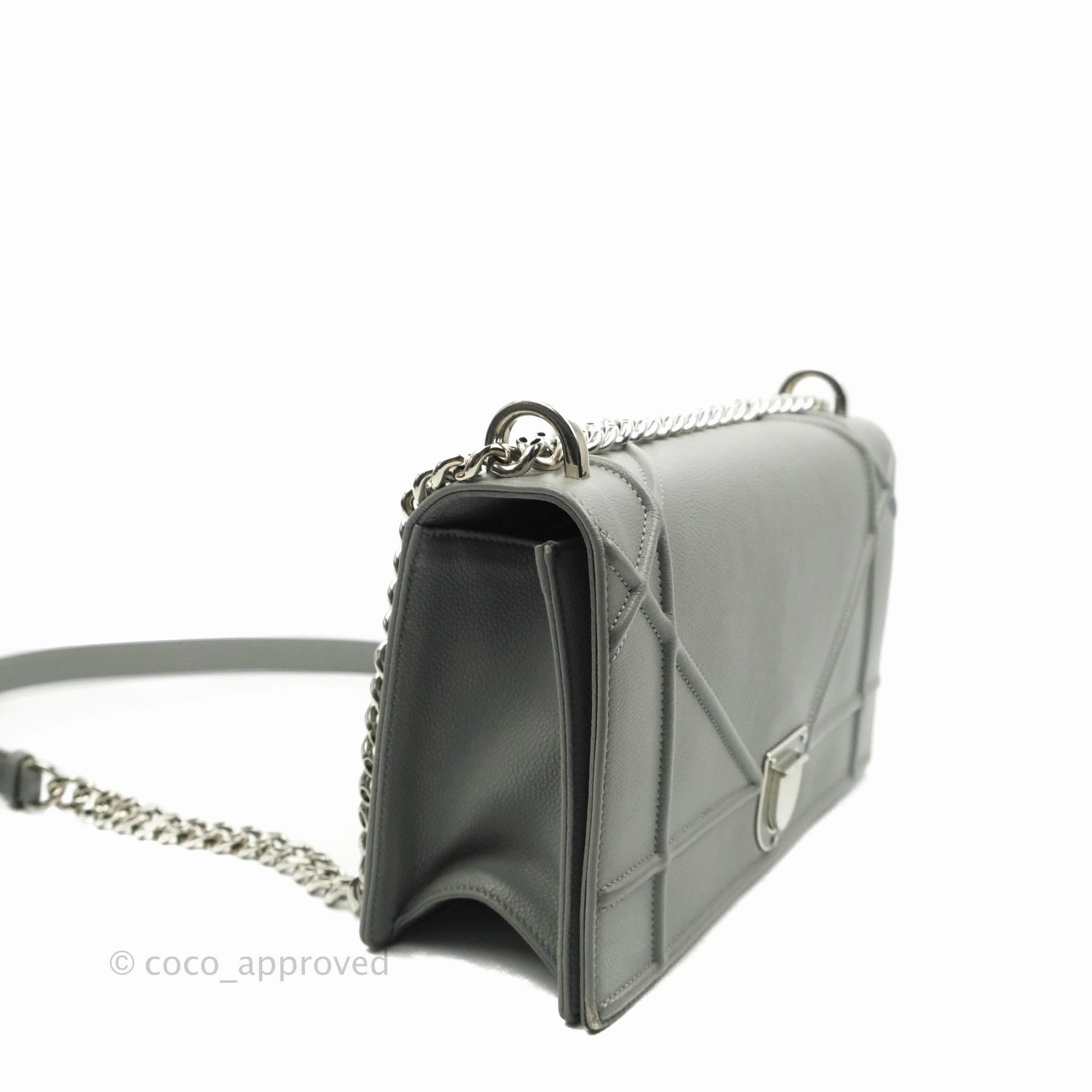 Christian Dior Medium Diorama Calfskin Flap Bag Grey Silver Hardware