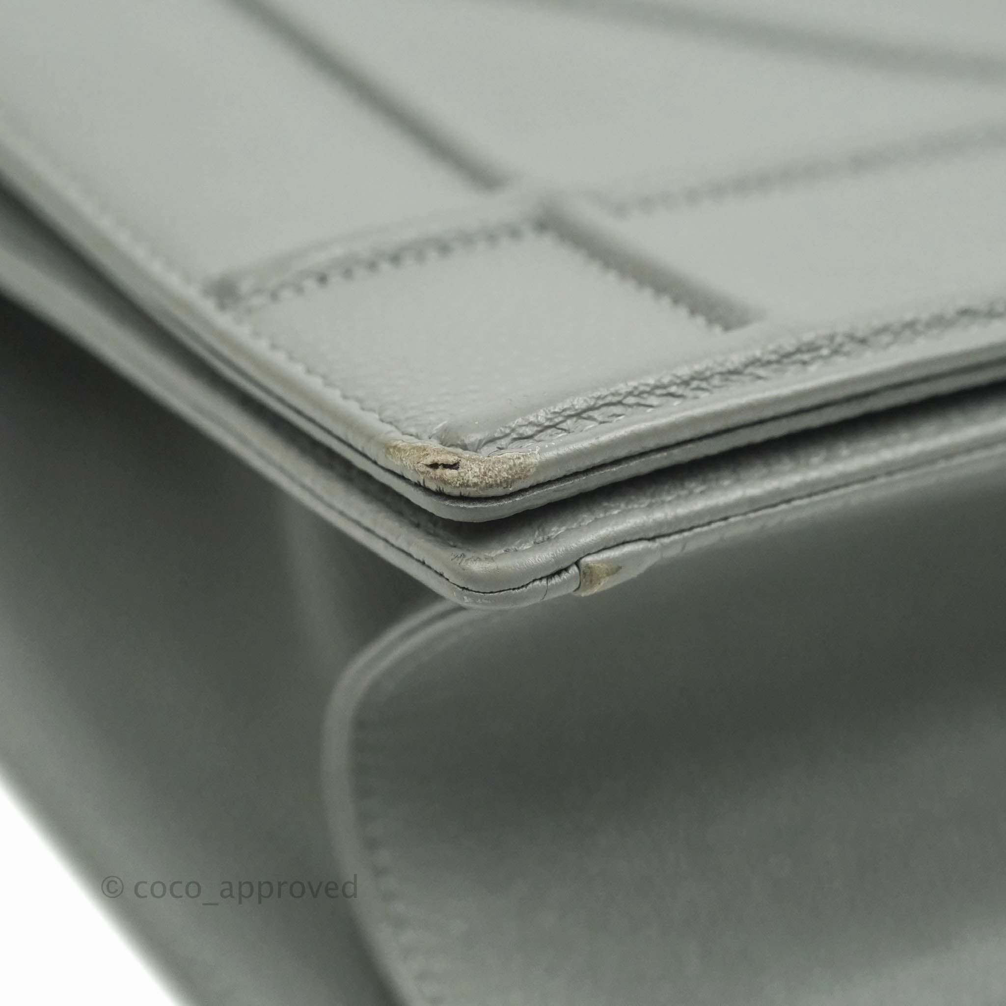 Christian Dior Medium Diorama Calfskin Flap Bag Grey Silver Hardware