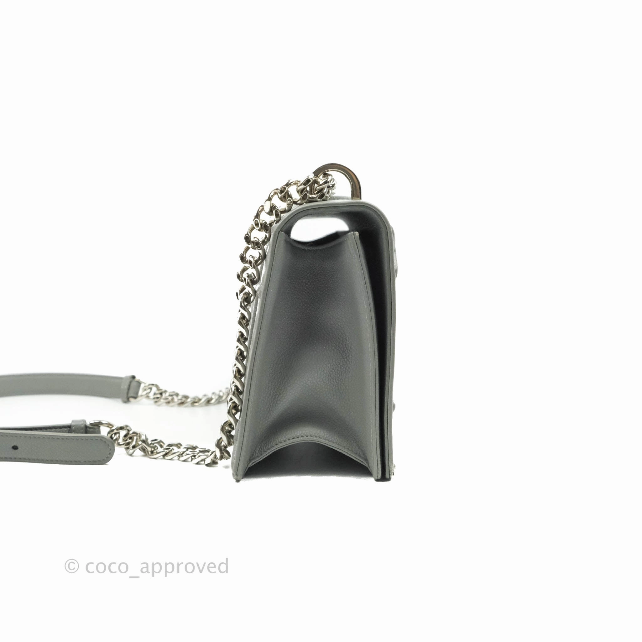 Christian Dior Medium Diorama Calfskin Flap Bag Grey Silver Hardware