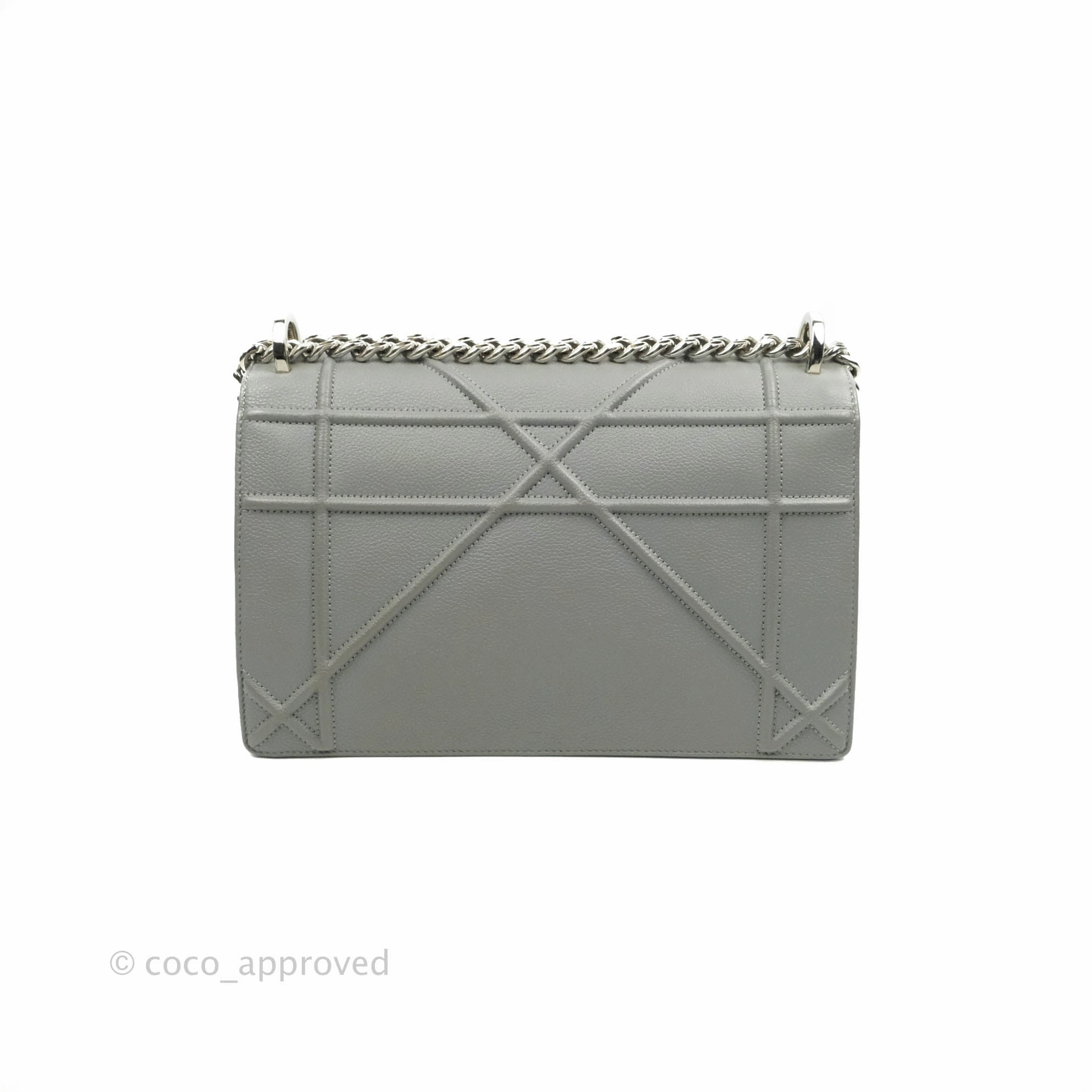 Christian Dior Medium Diorama Calfskin Flap Bag Grey Silver Hardware