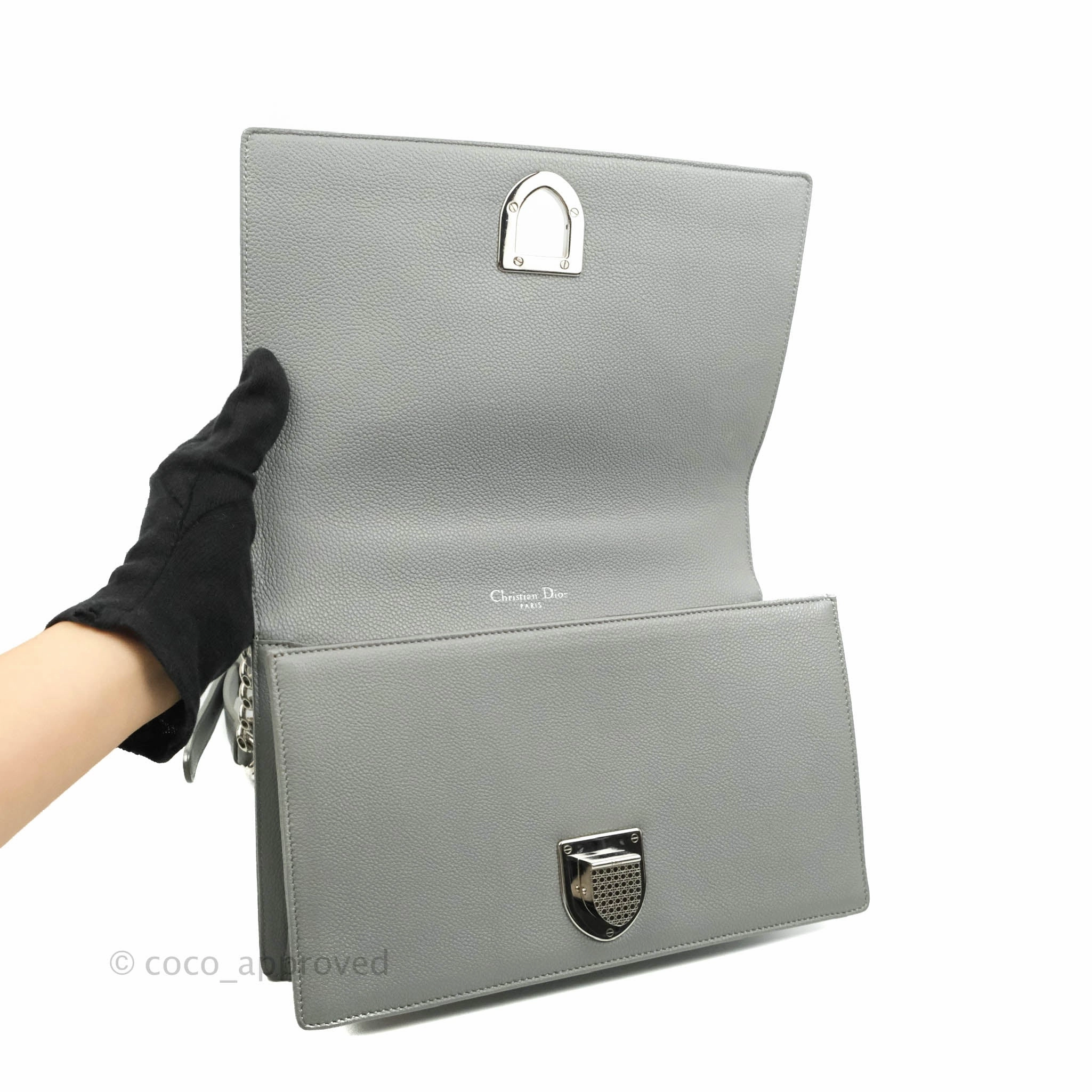 Christian Dior Medium Diorama Calfskin Flap Bag Grey Silver Hardware