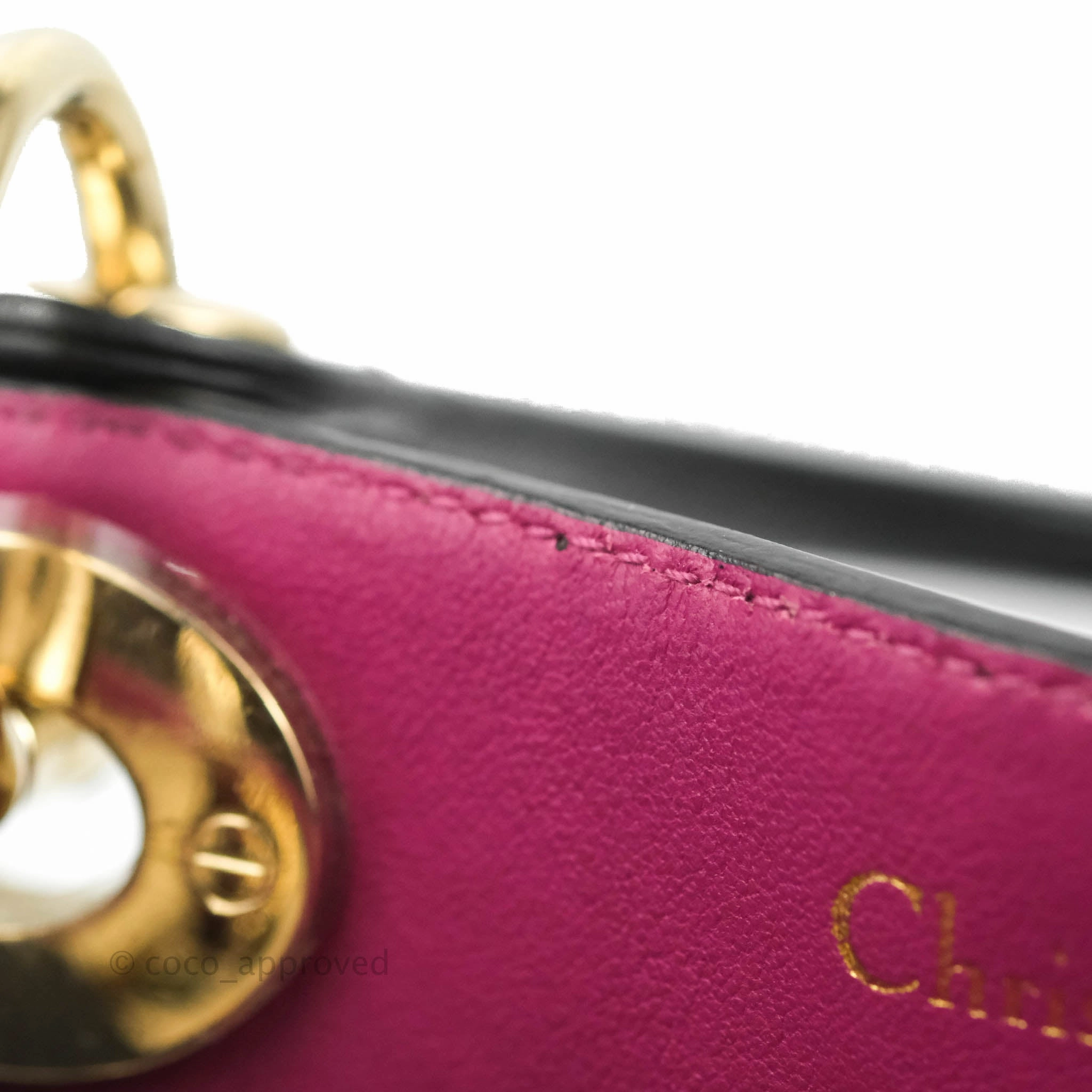 Christian Dior Medium Diorissimo Bag Black Fuchsia Grained Calfskin Gold Hardware