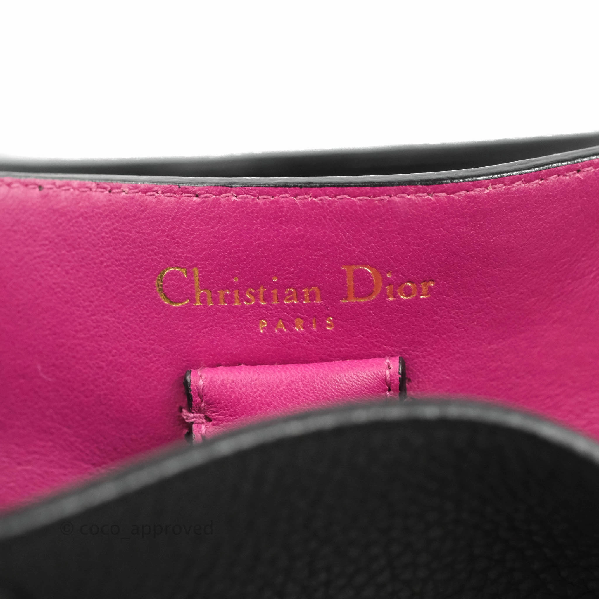 Christian Dior Medium Diorissimo Bag Black Fuchsia Grained Calfskin Gold Hardware