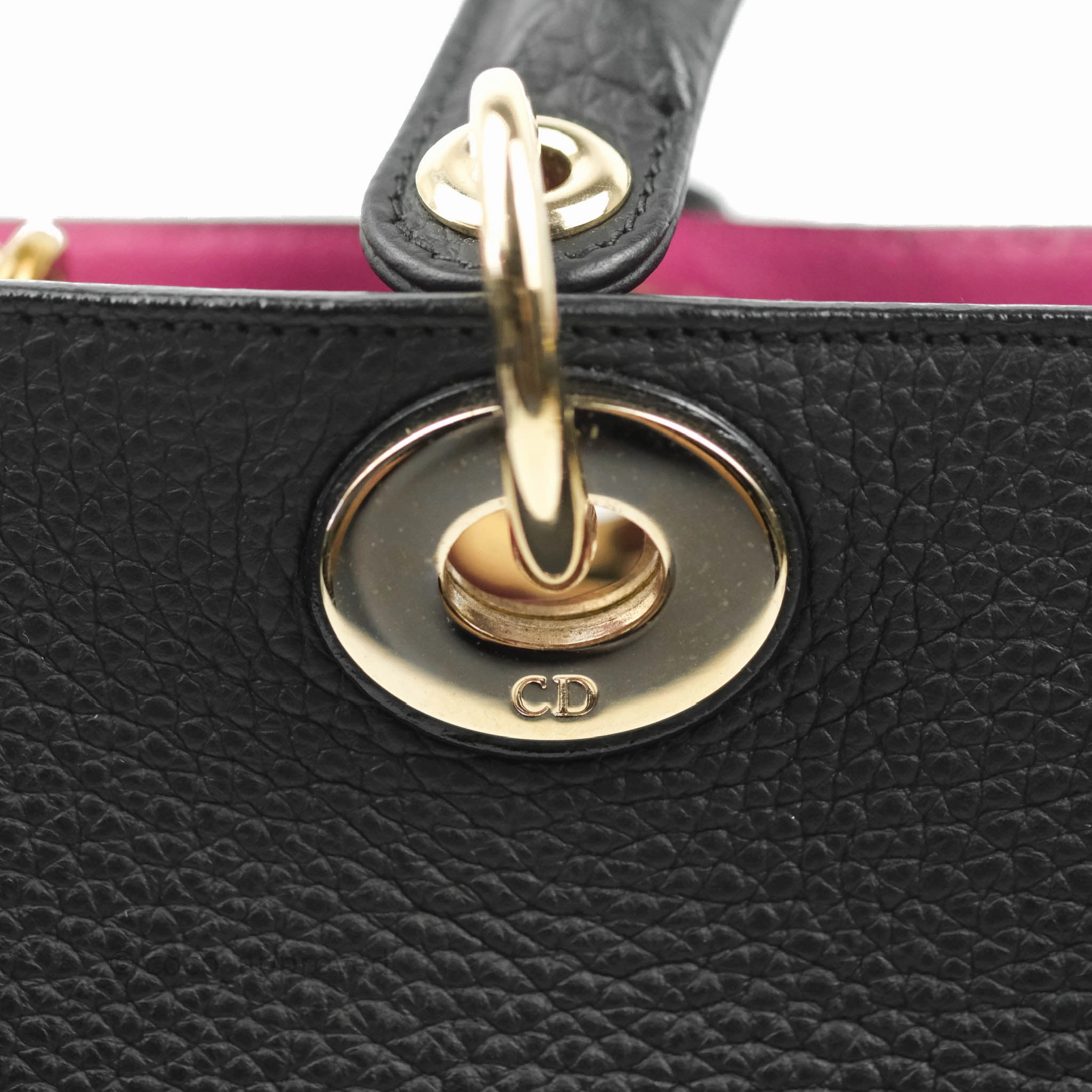 Christian Dior Medium Diorissimo Bag Black Fuchsia Grained Calfskin Gold Hardware