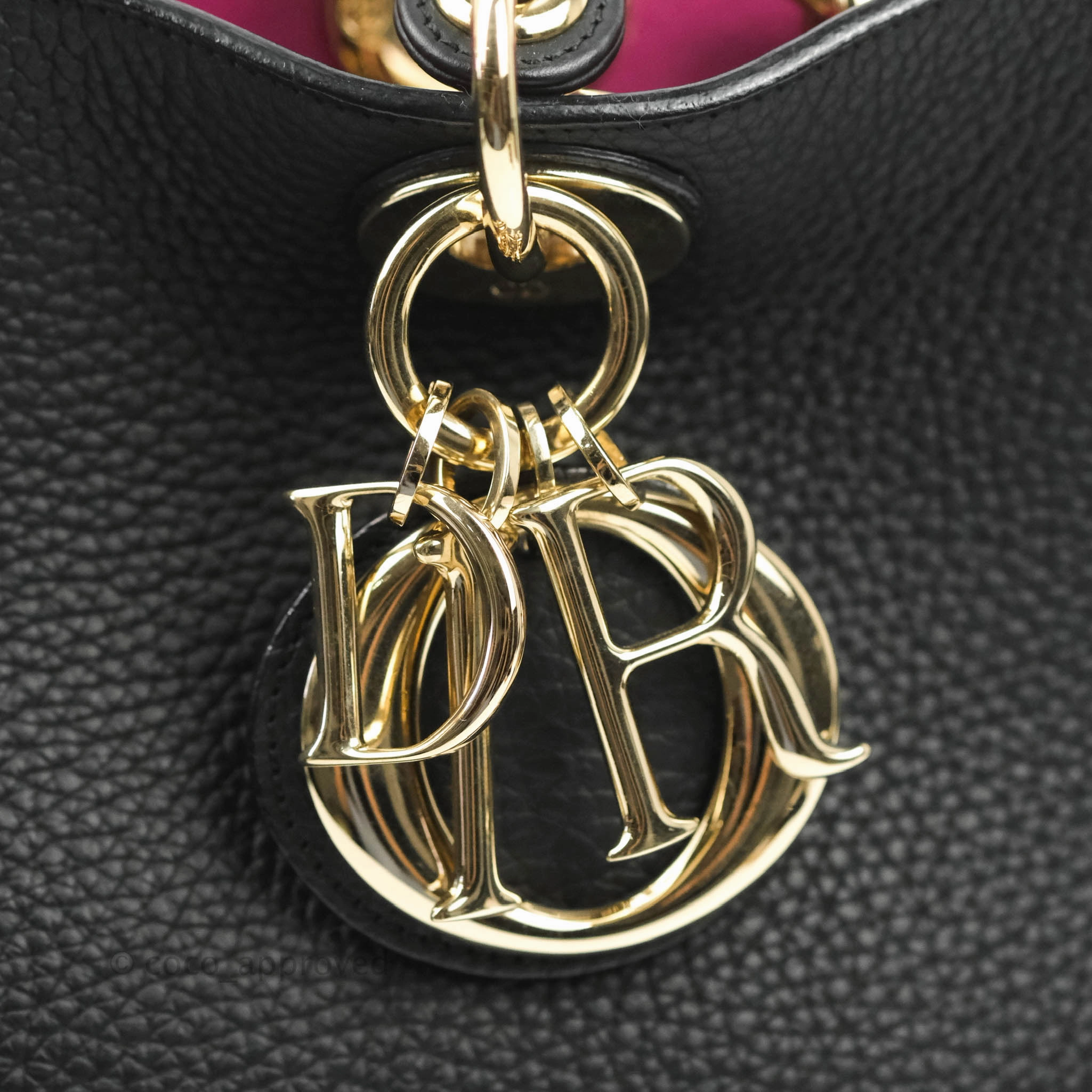 Christian Dior Medium Diorissimo Bag Black Fuchsia Grained Calfskin Gold Hardware