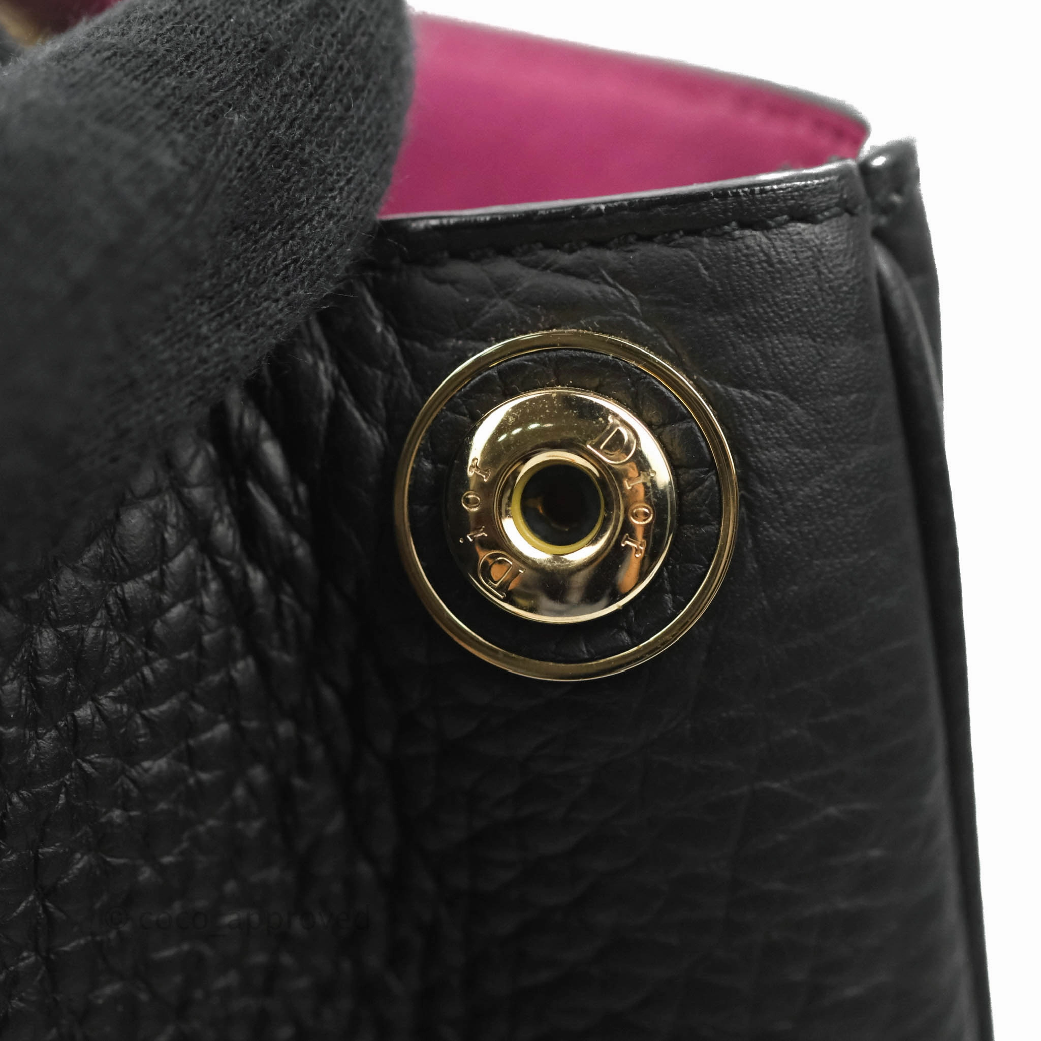 Christian Dior Medium Diorissimo Bag Black Fuchsia Grained Calfskin Gold Hardware