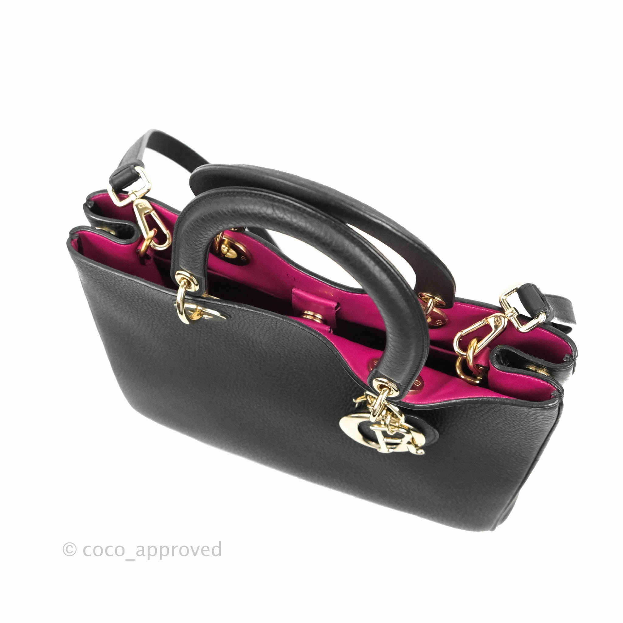 Christian Dior Medium Diorissimo Bag Black Fuchsia Grained Calfskin Gold Hardware
