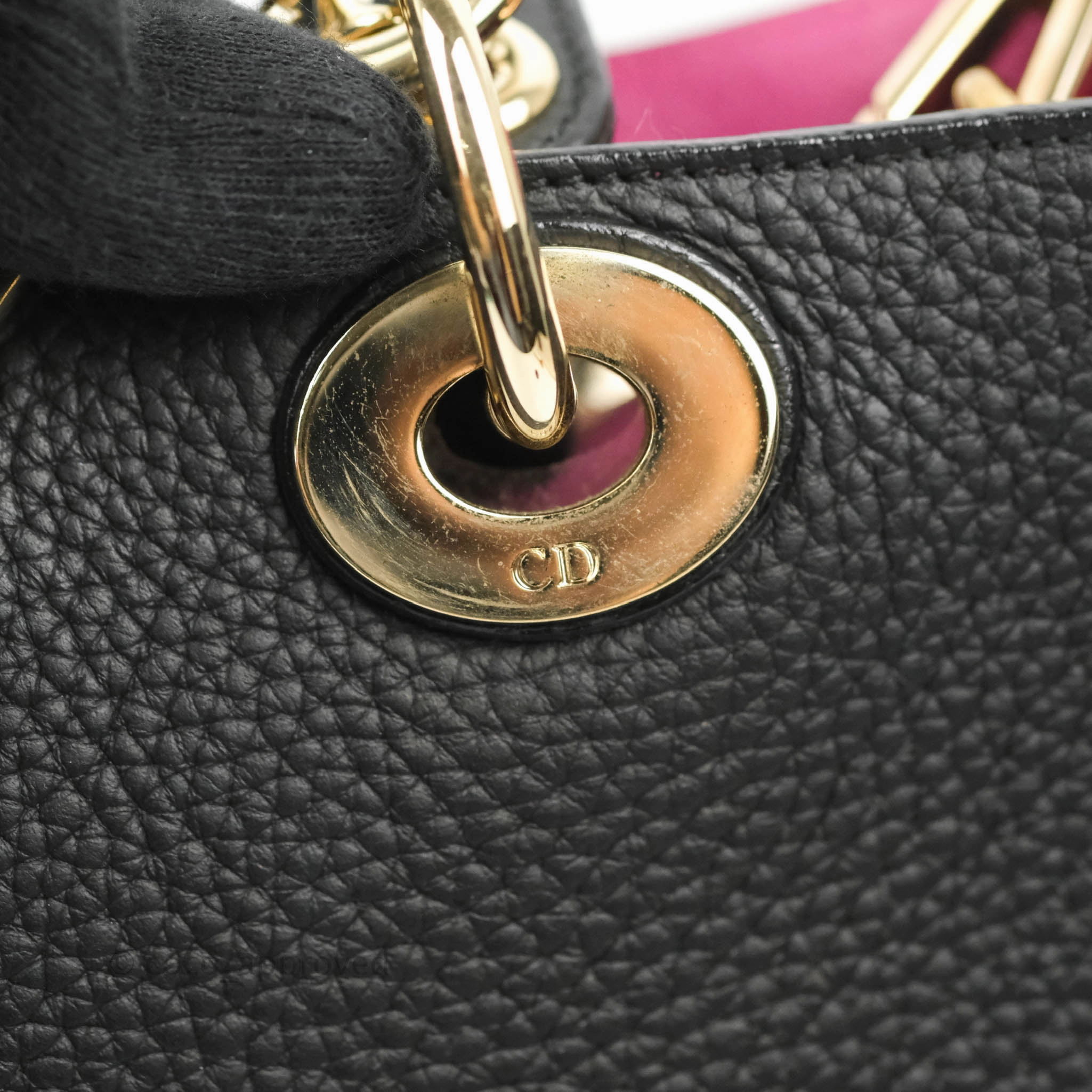 Christian Dior Medium Diorissimo Bag Black Fuchsia Grained Calfskin Gold Hardware