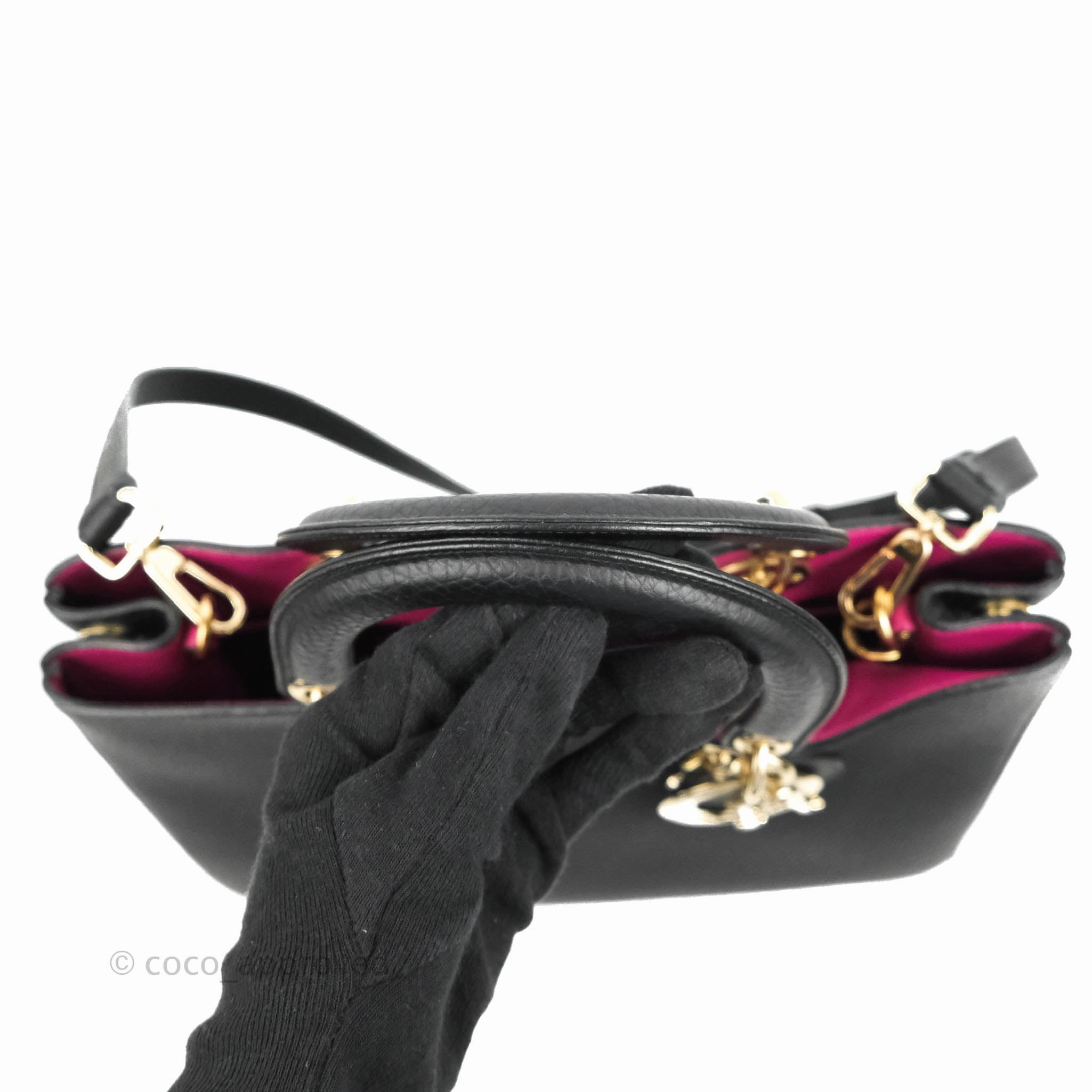 Christian Dior Medium Diorissimo Bag Black Fuchsia Grained Calfskin Gold Hardware