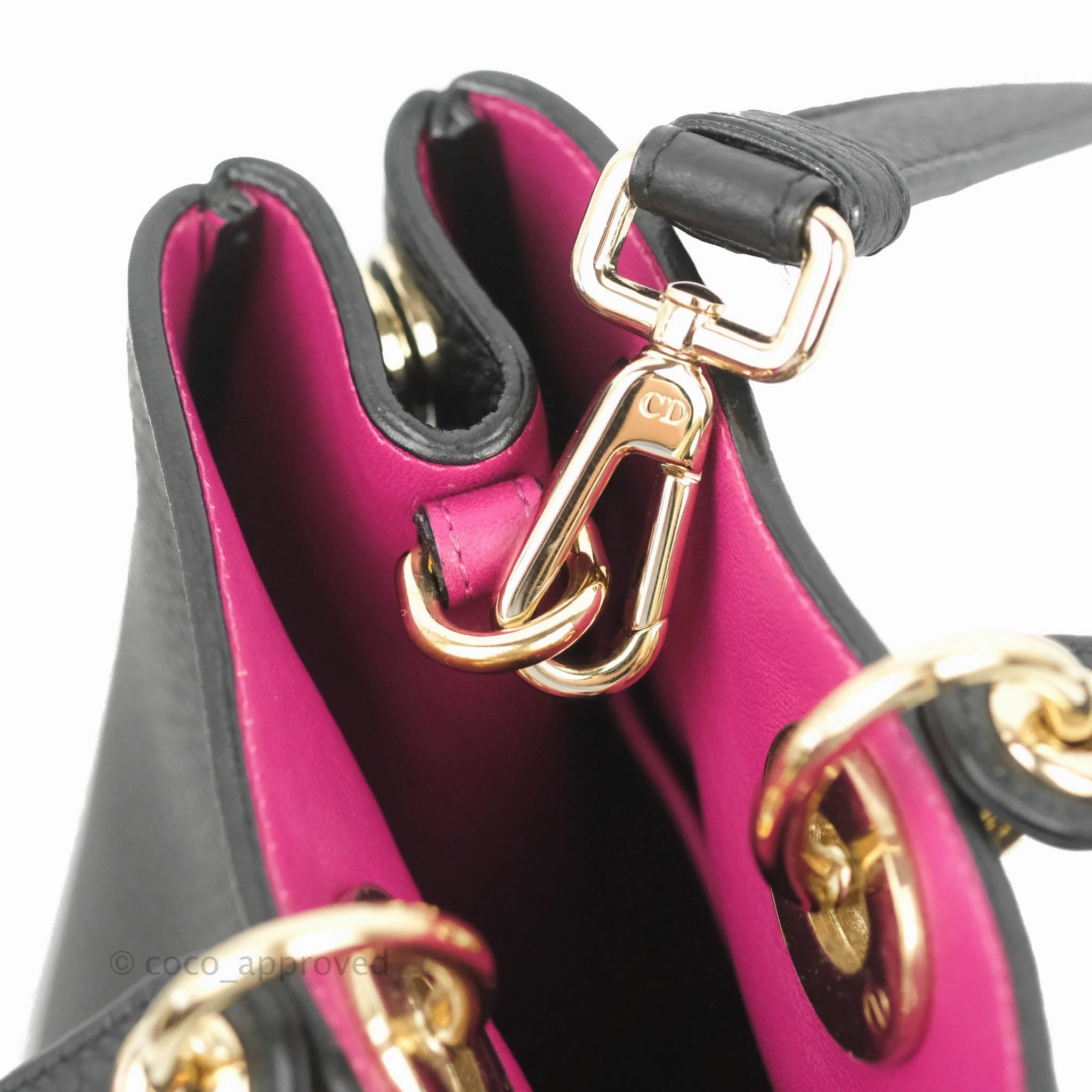 Christian Dior Medium Diorissimo Bag Black Fuchsia Grained Calfskin Gold Hardware