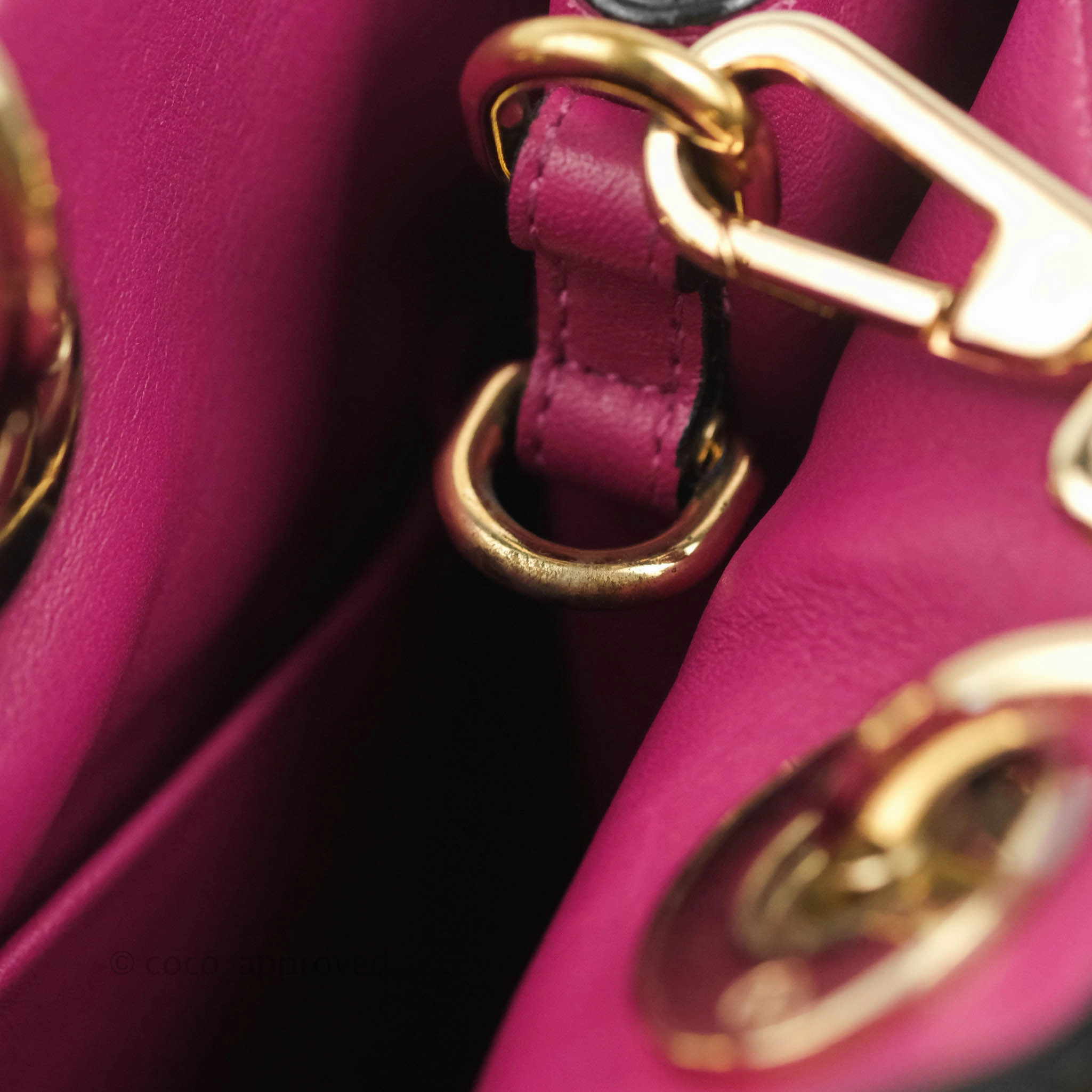 Christian Dior Medium Diorissimo Bag Black Fuchsia Grained Calfskin Gold Hardware