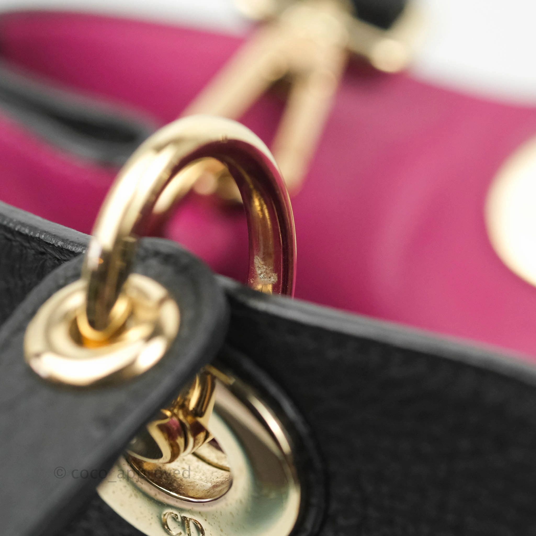 Christian Dior Medium Diorissimo Bag Black Fuchsia Grained Calfskin Gold Hardware