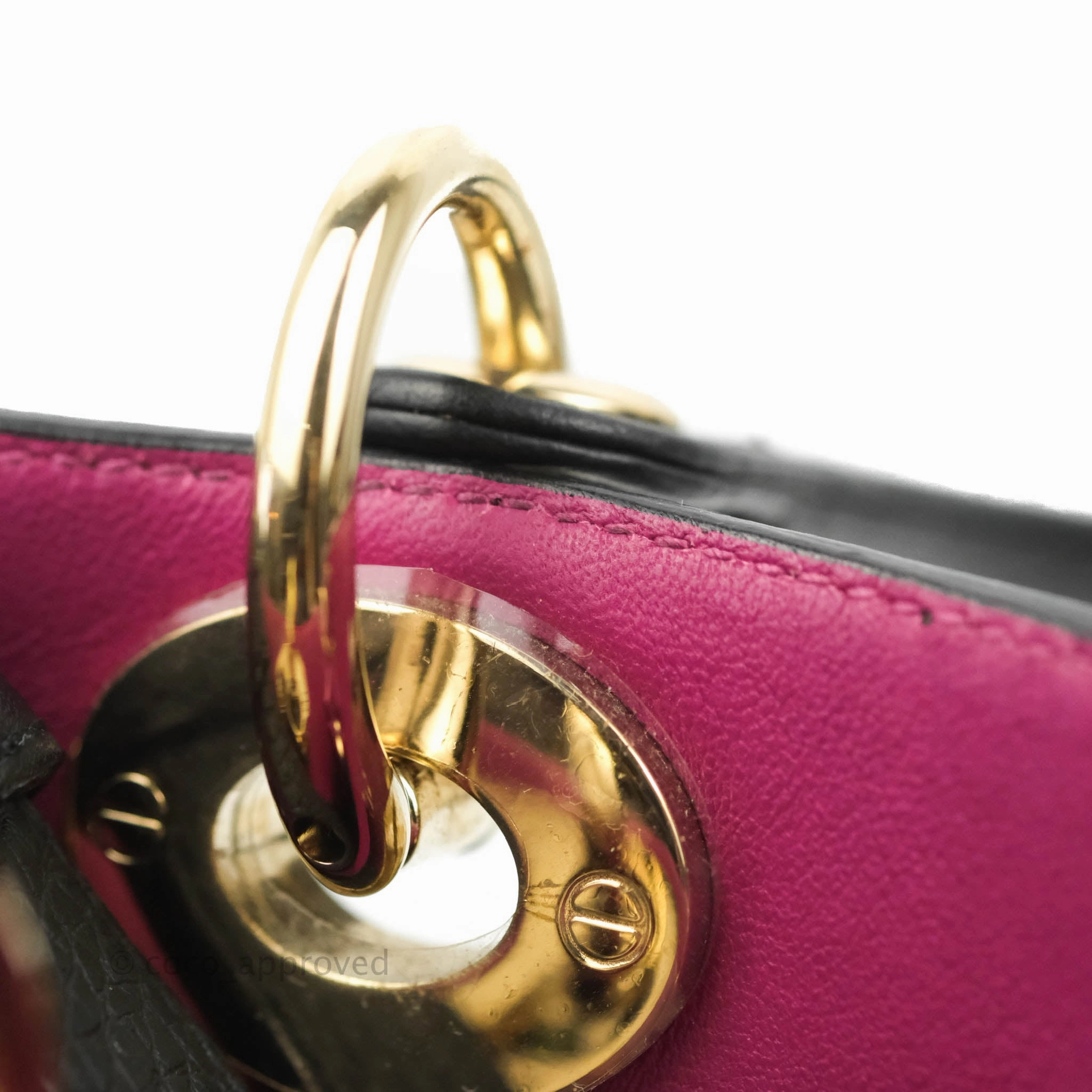 Christian Dior Medium Diorissimo Bag Black Fuchsia Grained Calfskin Gold Hardware