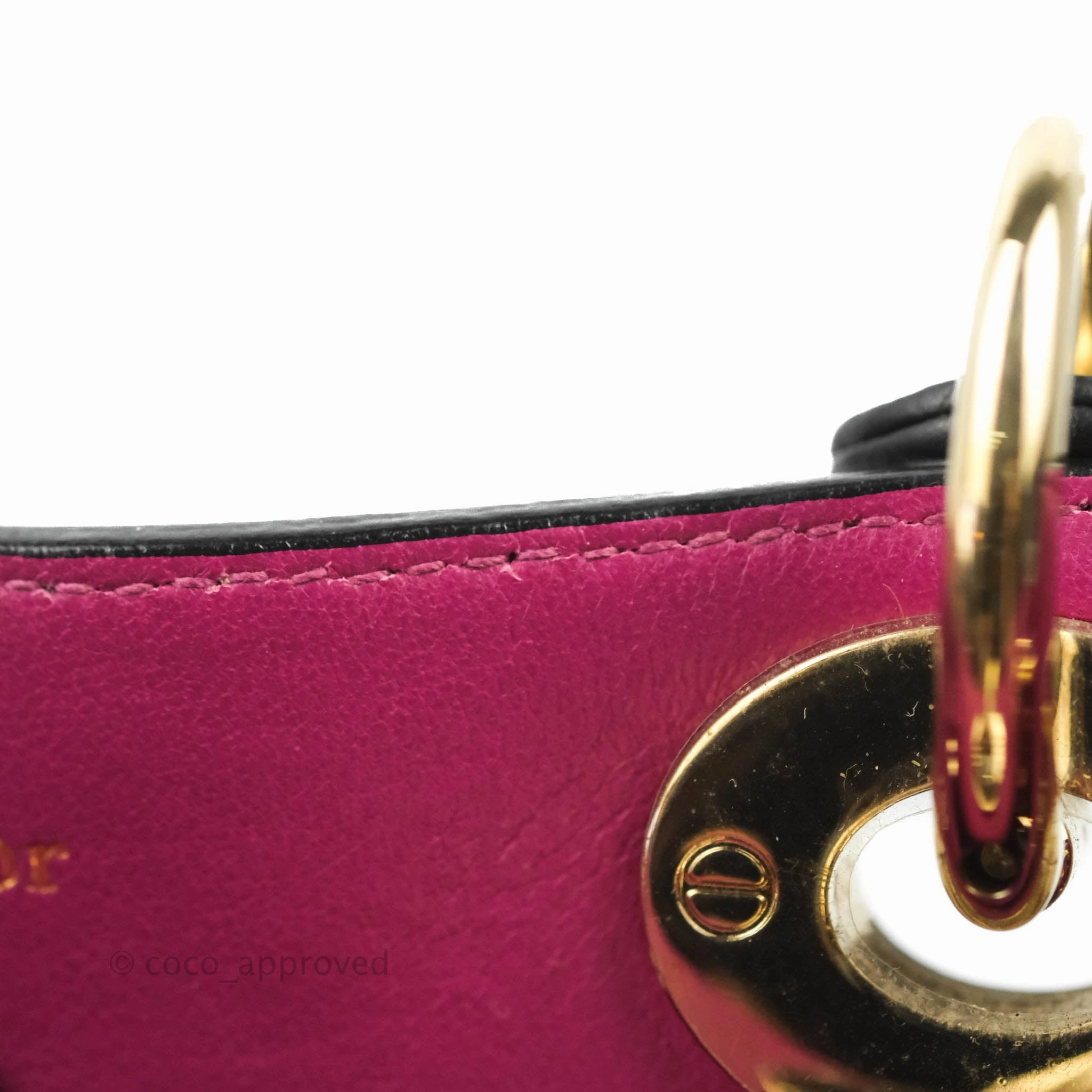 Christian Dior Medium Diorissimo Bag Black Fuchsia Grained Calfskin Gold Hardware