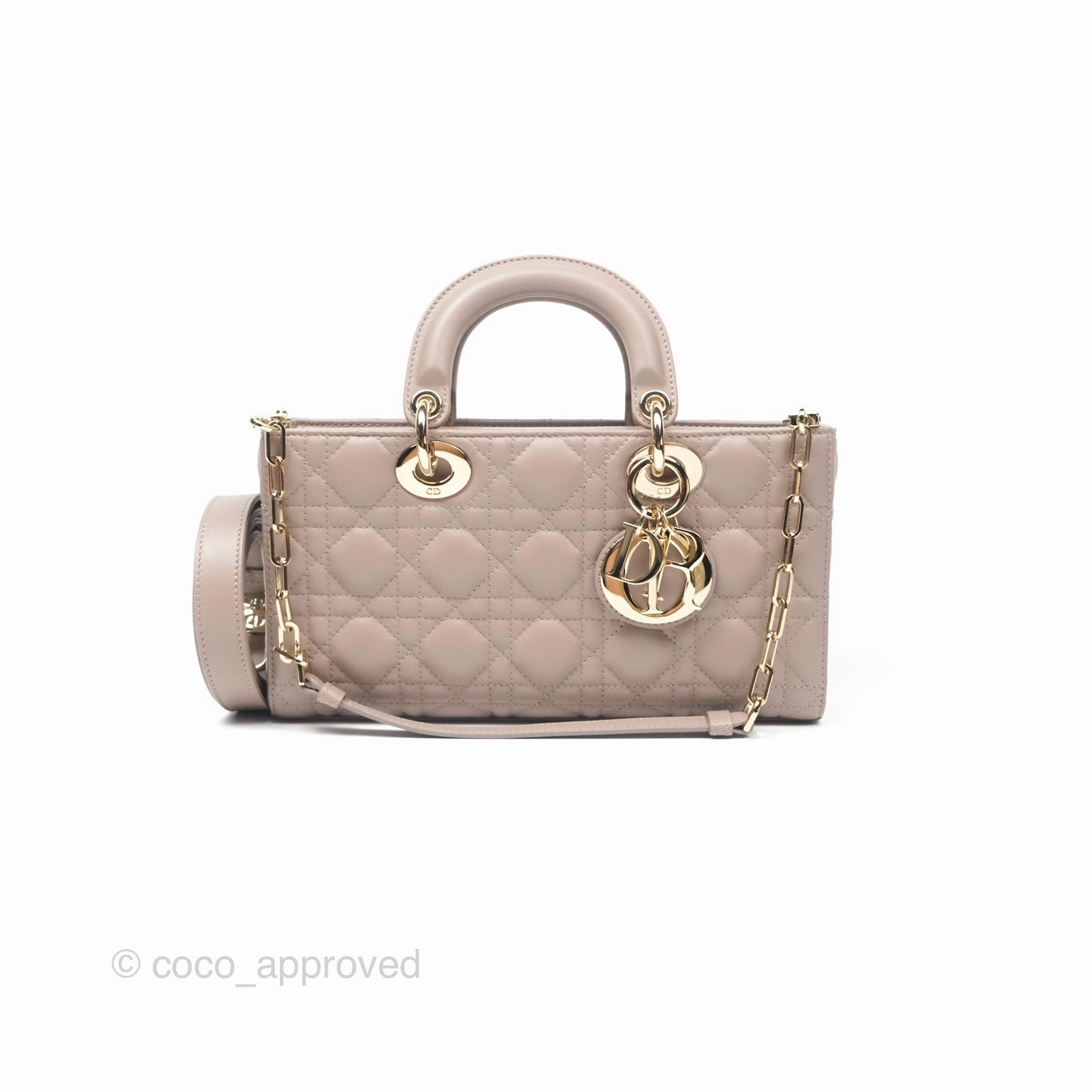 Christian Dior Medium Lady D-Joy Bag Warm Taupe Lambskin Gold Hardware